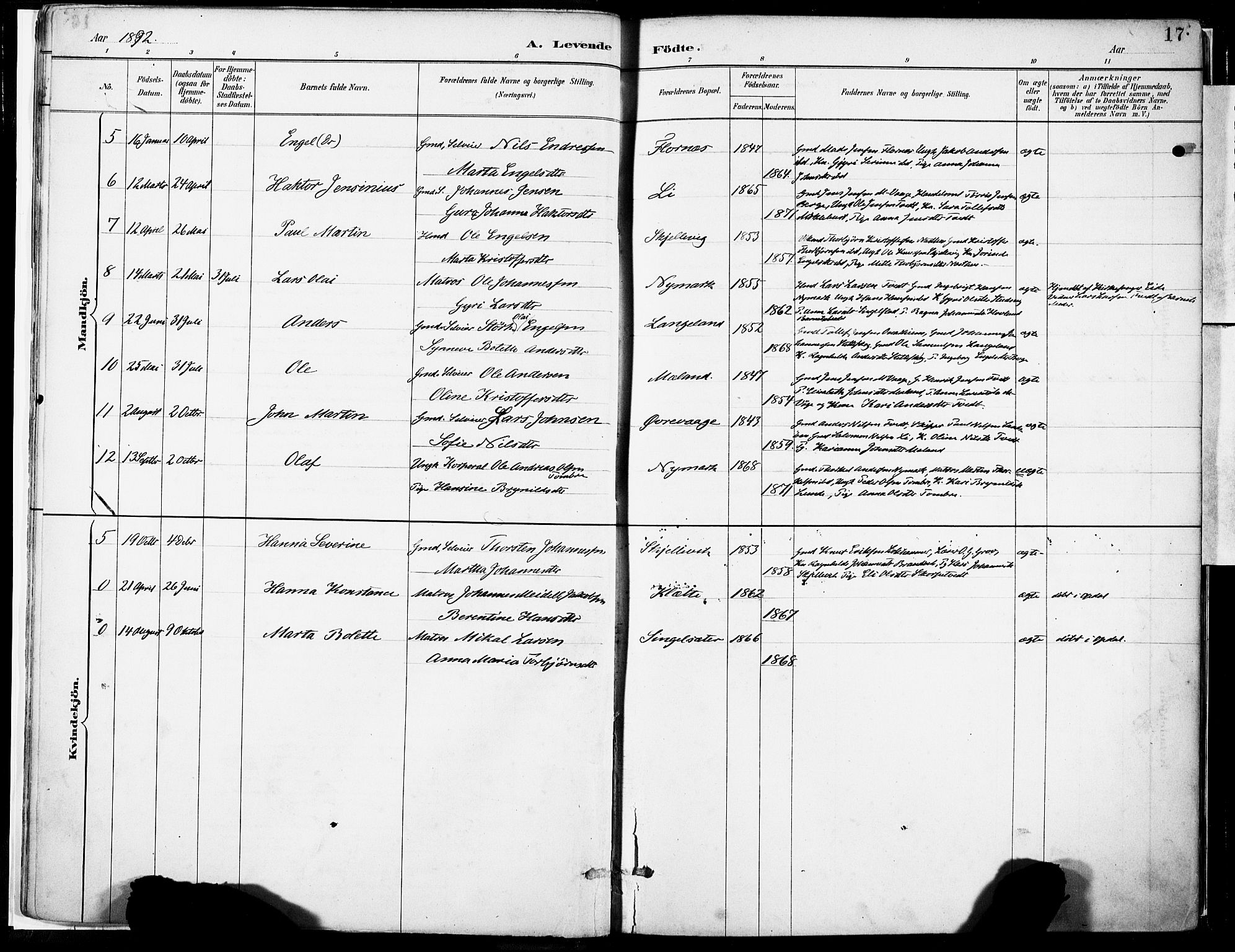 Tysnes sokneprestembete, SAB/A-78601/H/Haa: Parish register (official) no. C 1, 1887-1912, p. 17