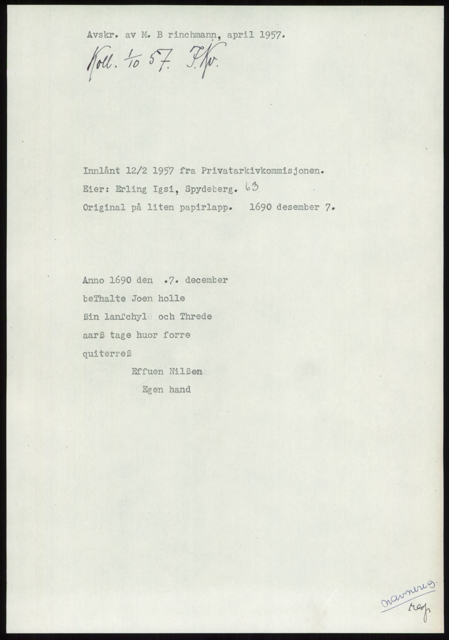 Samlinger til kildeutgivelse, Diplomavskriftsamlingen, RA/EA-4053/H/Ha, p. 459