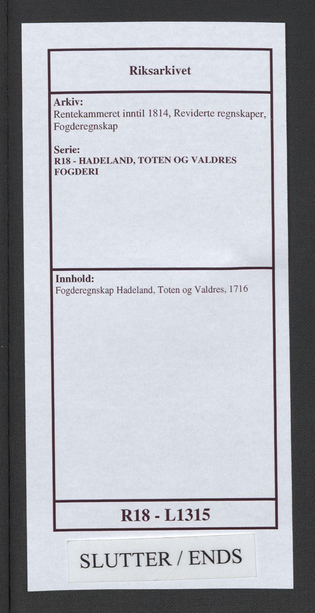 Rentekammeret inntil 1814, Reviderte regnskaper, Fogderegnskap, AV/RA-EA-4092/R18/L1315: Fogderegnskap Hadeland, Toten og Valdres, 1716, p. 428