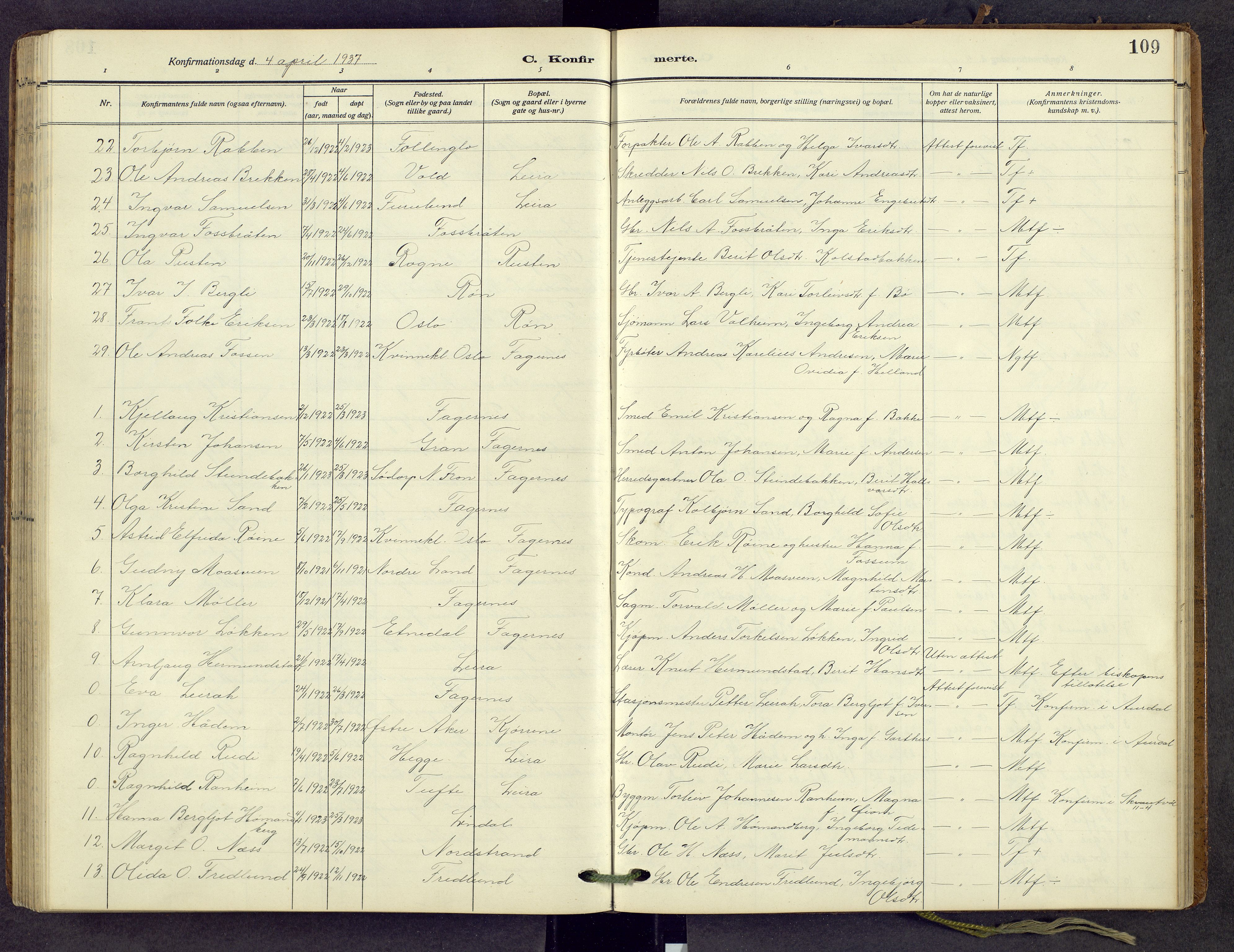 Nord-Aurdal prestekontor, AV/SAH-PREST-132/H/Ha/Hab/L0013: Parish register (copy) no. 13, 1911-1948, p. 109