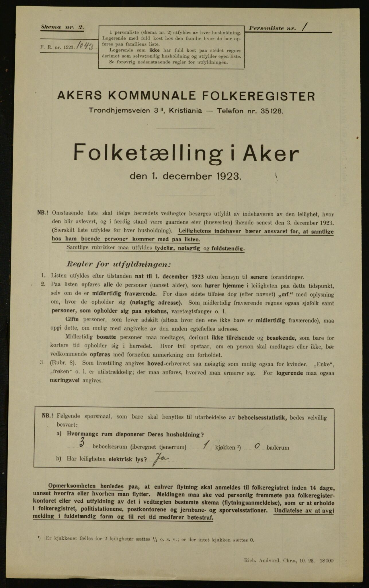 , Municipal Census 1923 for Aker, 1923, p. 14349