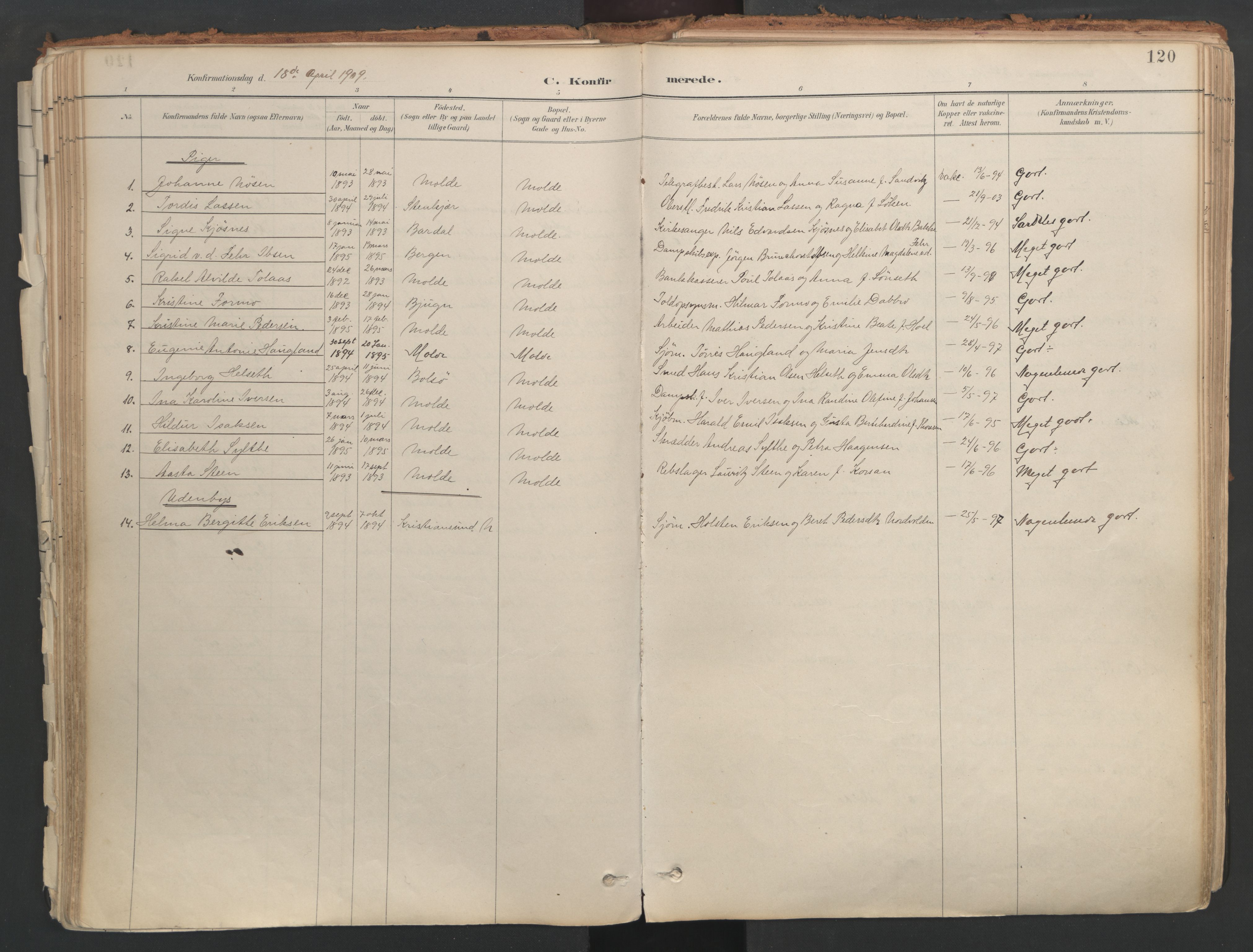 Ministerialprotokoller, klokkerbøker og fødselsregistre - Møre og Romsdal, AV/SAT-A-1454/558/L0692: Parish register (official) no. 558A06, 1887-1971, p. 120