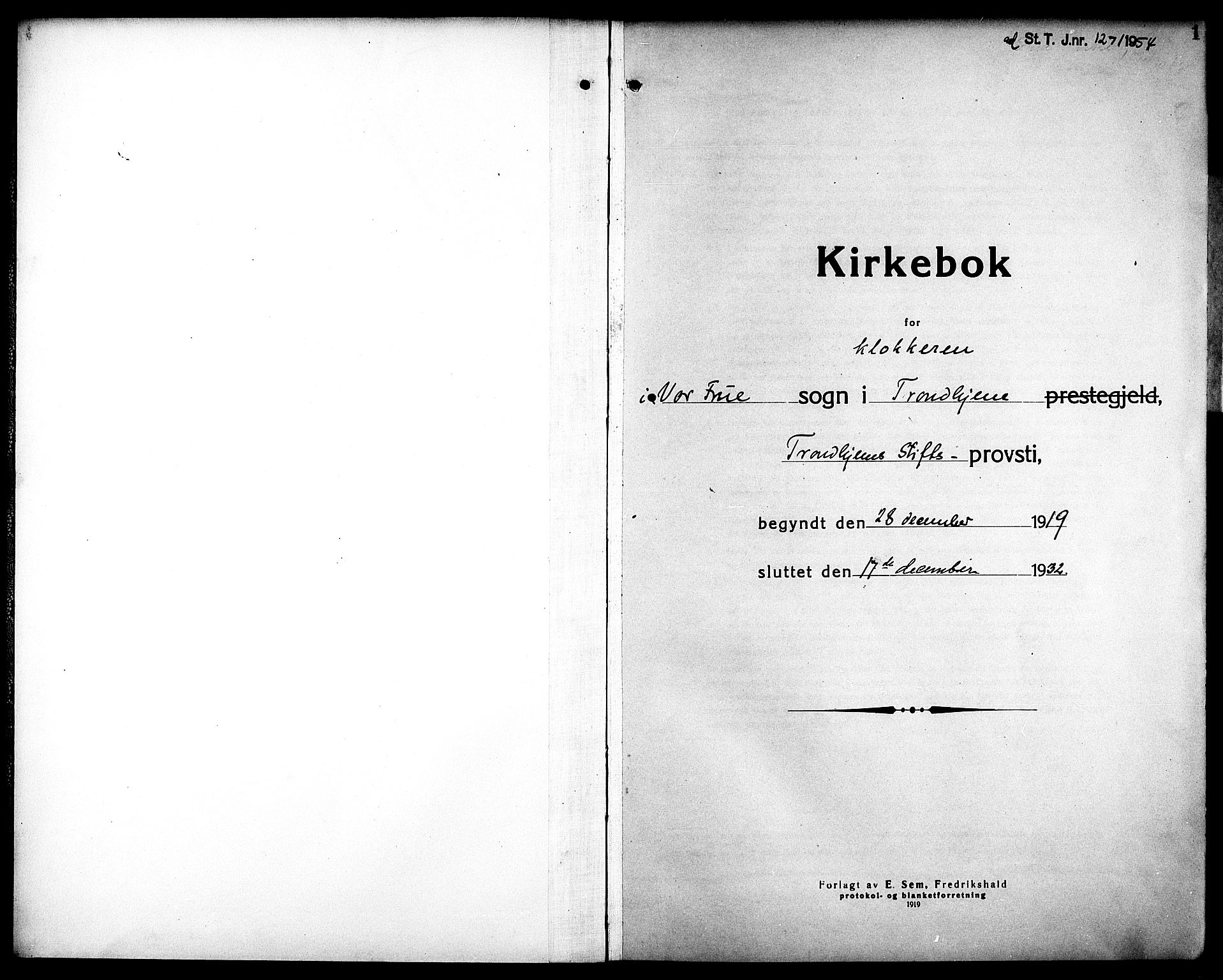Ministerialprotokoller, klokkerbøker og fødselsregistre - Sør-Trøndelag, SAT/A-1456/602/L0149: Parish register (copy) no. 602C17, 1919-1932, p. 1