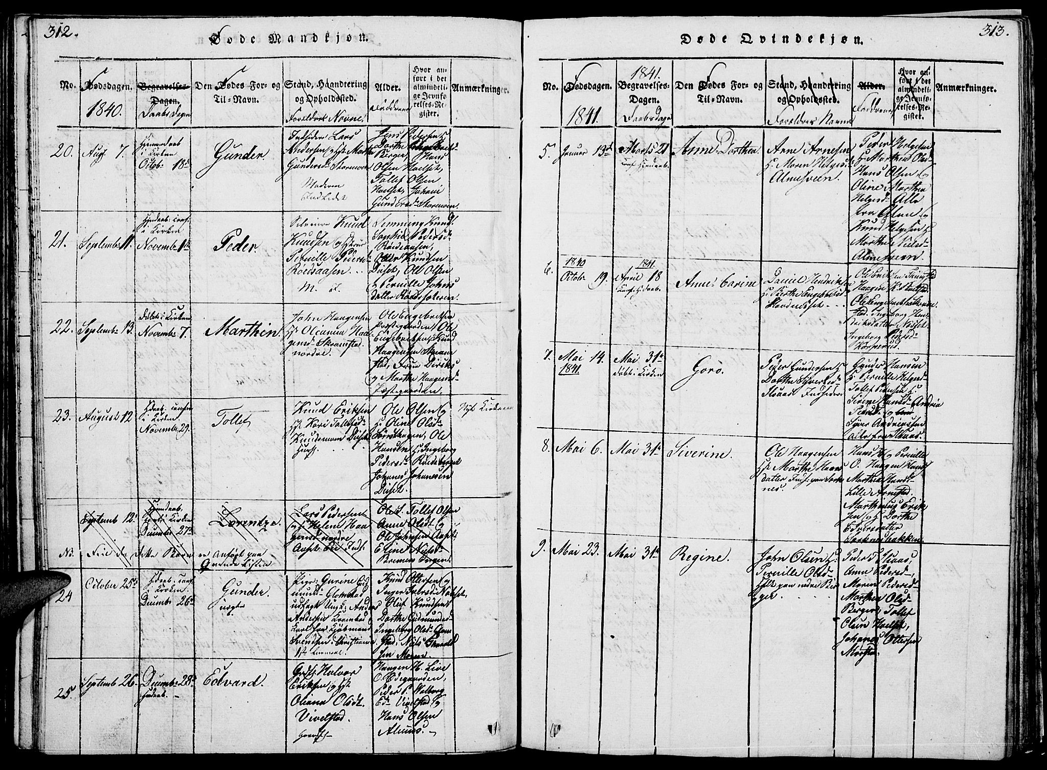 Åmot prestekontor, Hedmark, AV/SAH-PREST-056/H/Ha/Hab/L0001: Parish register (copy) no. 1, 1815-1847, p. 312-313