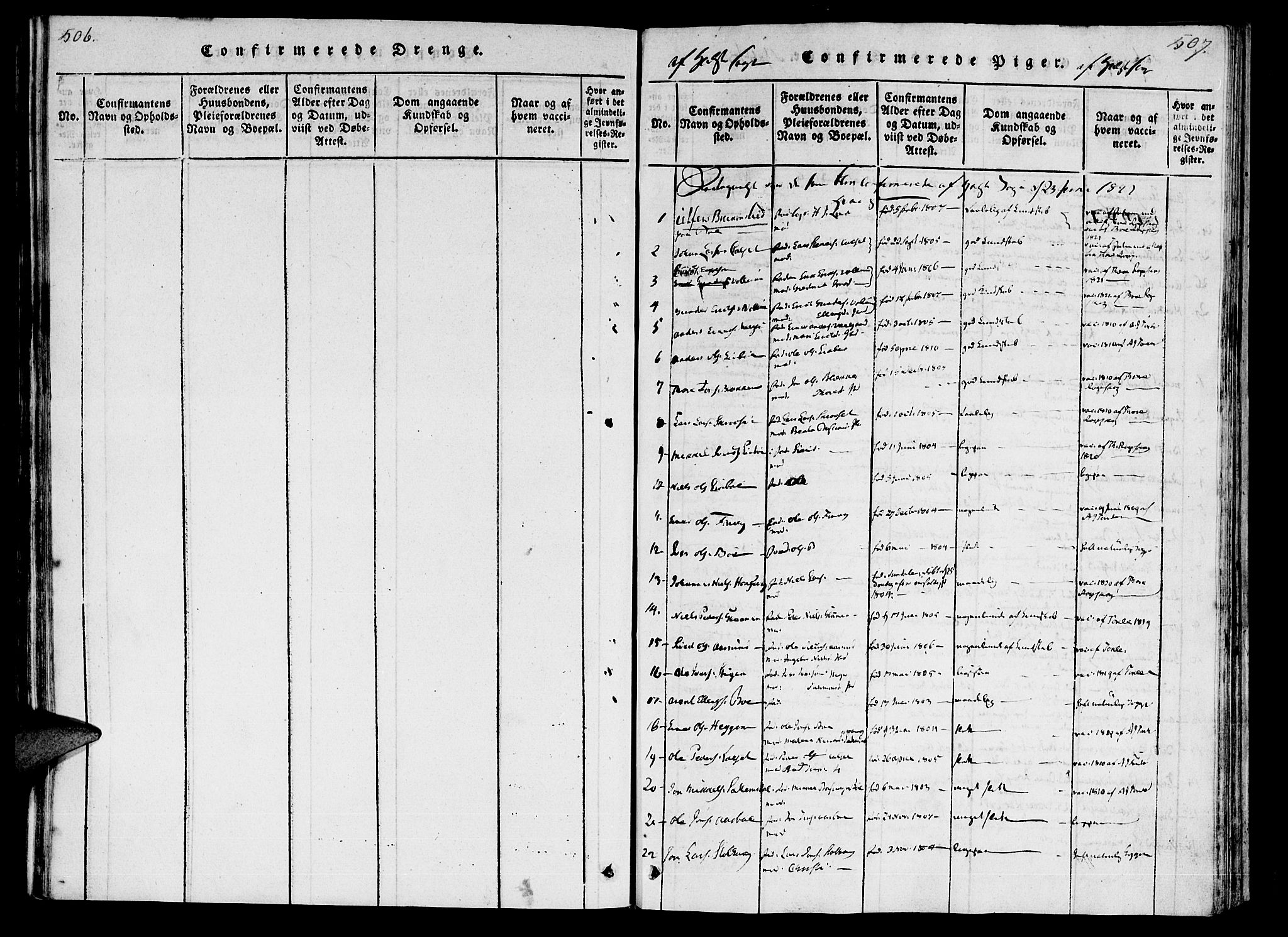 Ministerialprotokoller, klokkerbøker og fødselsregistre - Møre og Romsdal, AV/SAT-A-1454/592/L1023: Parish register (official) no. 592A02, 1820-1830, p. 506-507