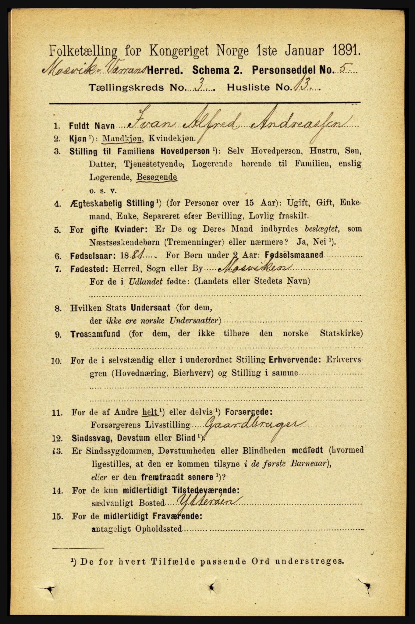 RA, 1891 census for 1723 Mosvik og Verran, 1891, p. 1003