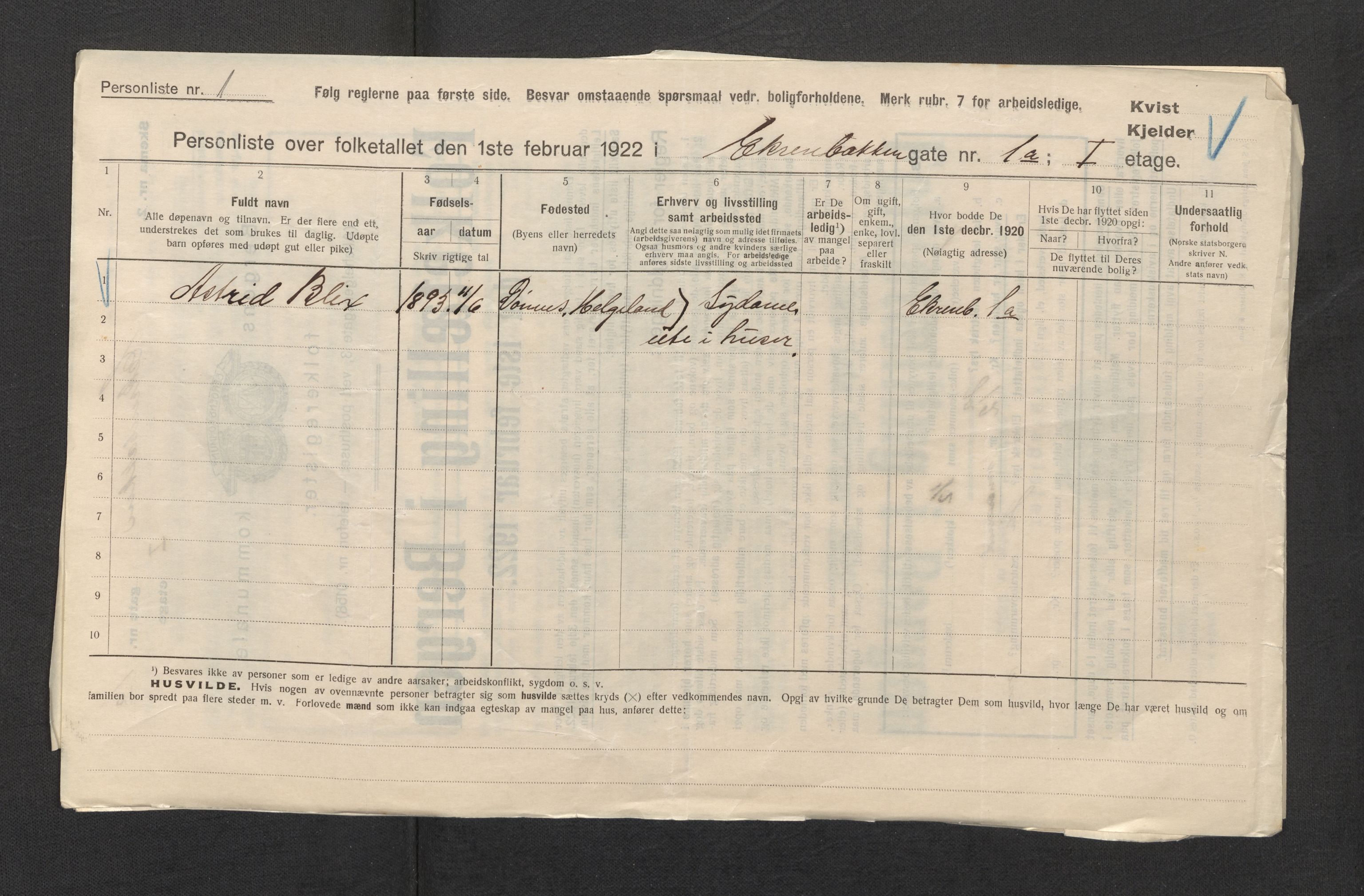 SAB, Municipal Census 1922 for Bergen, 1922, p. 6641