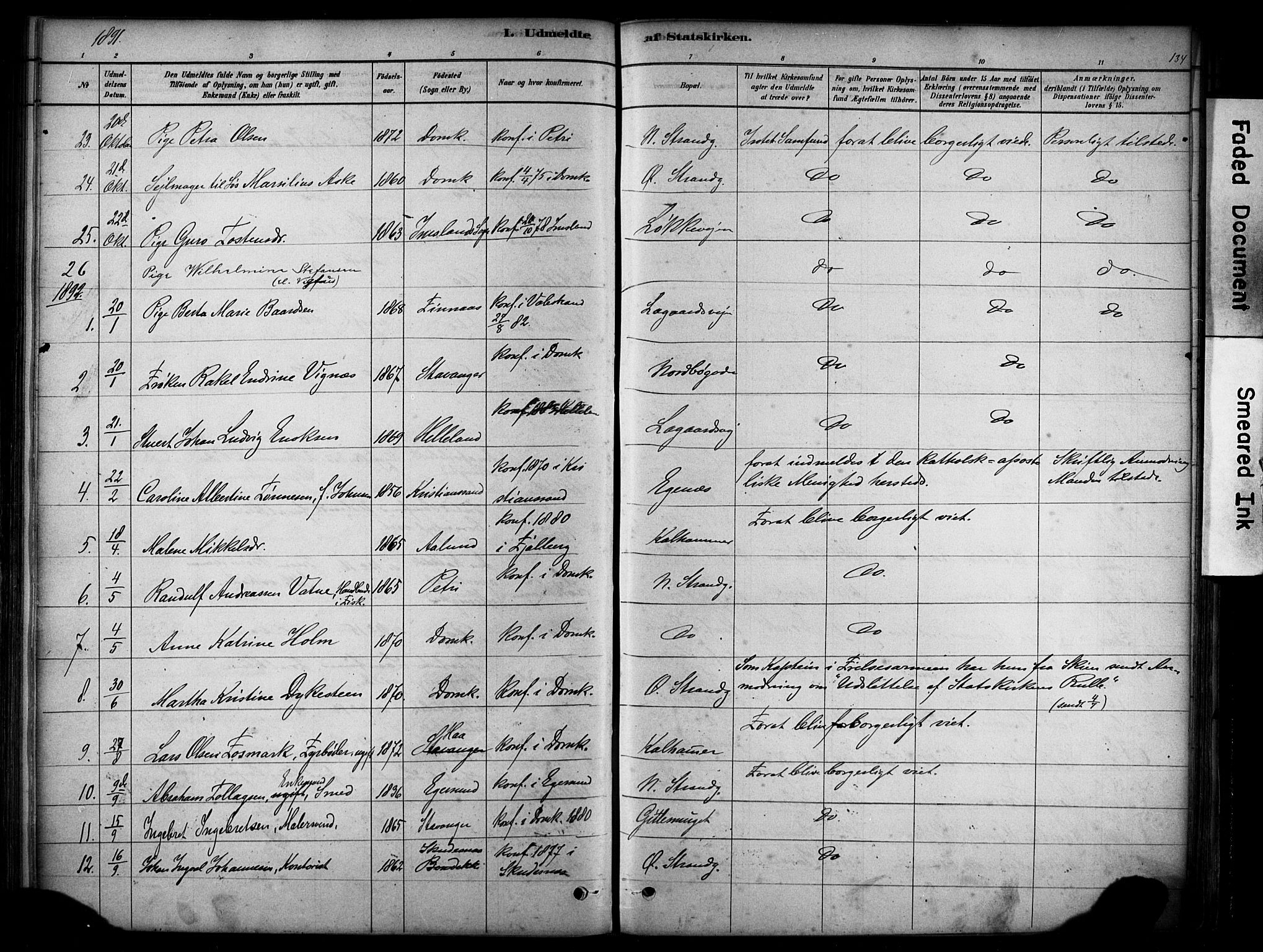 Domkirken sokneprestkontor, SAST/A-101812/001/30/30BA/L0025: Parish register (official) no. A 24, 1877-1927, p. 134