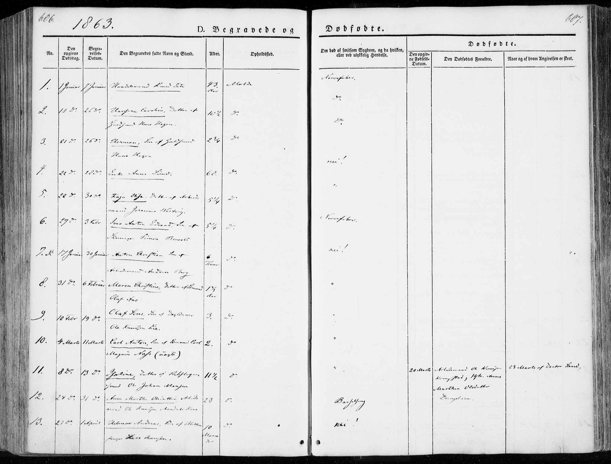 Ministerialprotokoller, klokkerbøker og fødselsregistre - Møre og Romsdal, SAT/A-1454/558/L0689: Parish register (official) no. 558A03, 1843-1872, p. 606-607