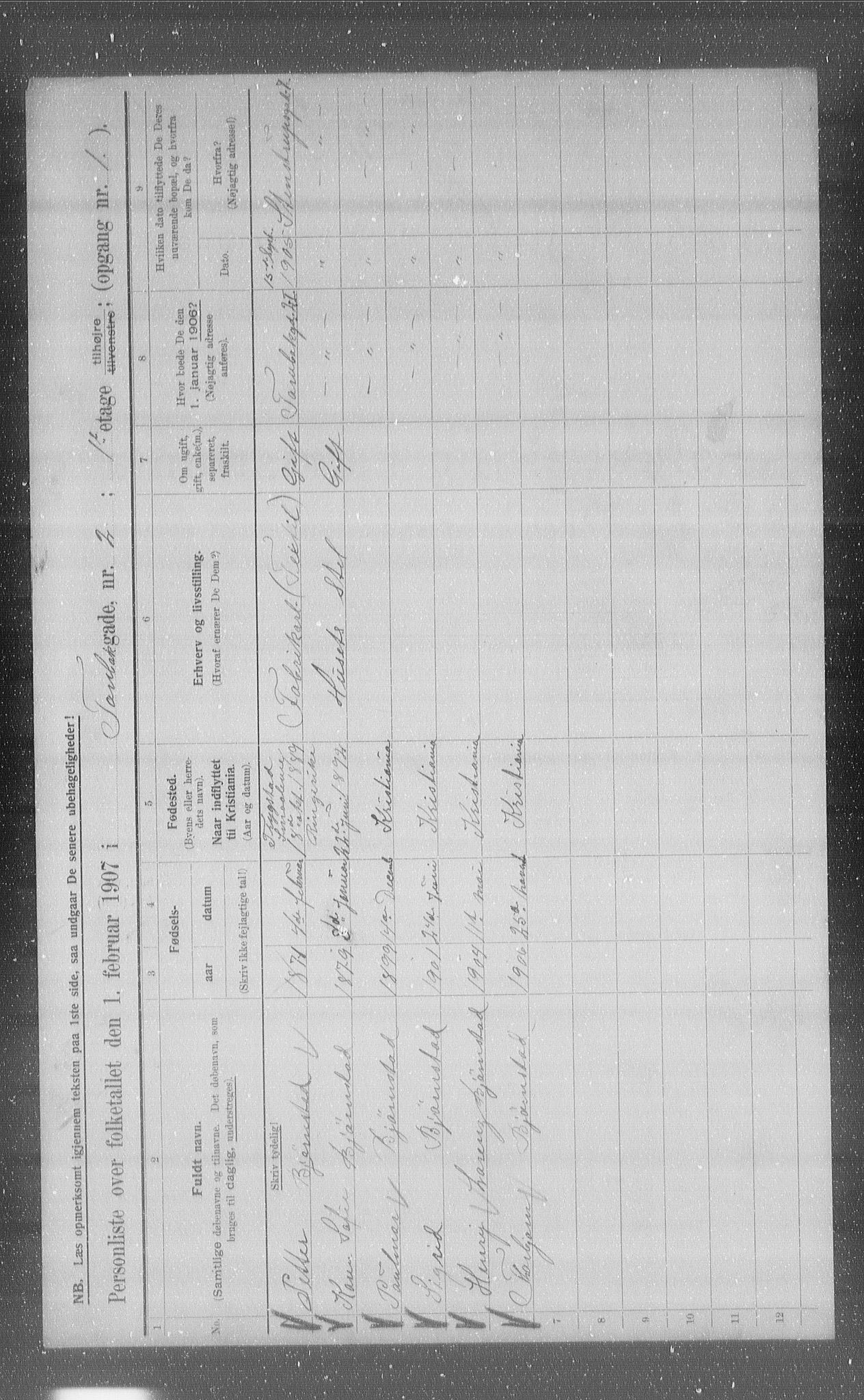 OBA, Municipal Census 1907 for Kristiania, 1907, p. 58468