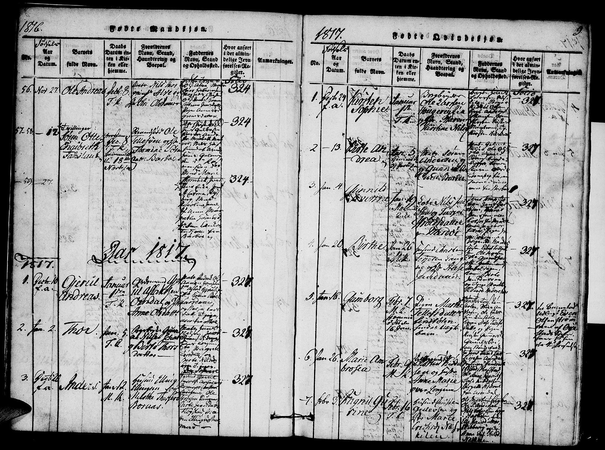 Austre Moland sokneprestkontor, SAK/1111-0001/F/Fa/Faa/L0004: Parish register (official) no. A 4, 1816-1824, p. 9
