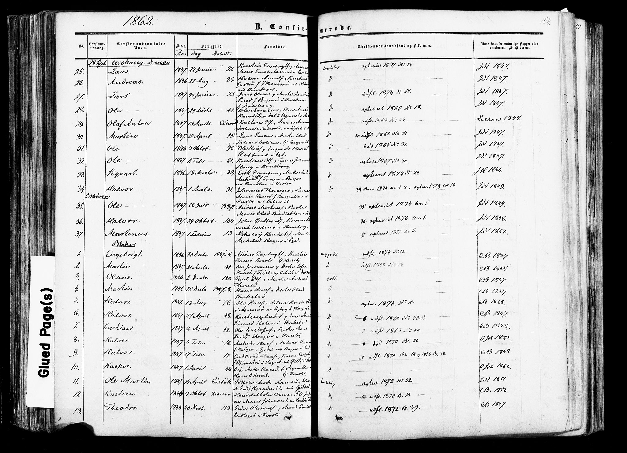 Aurskog prestekontor Kirkebøker, SAO/A-10304a/F/Fa/L0007: Parish register (official) no. I 7, 1854-1877, p. 154