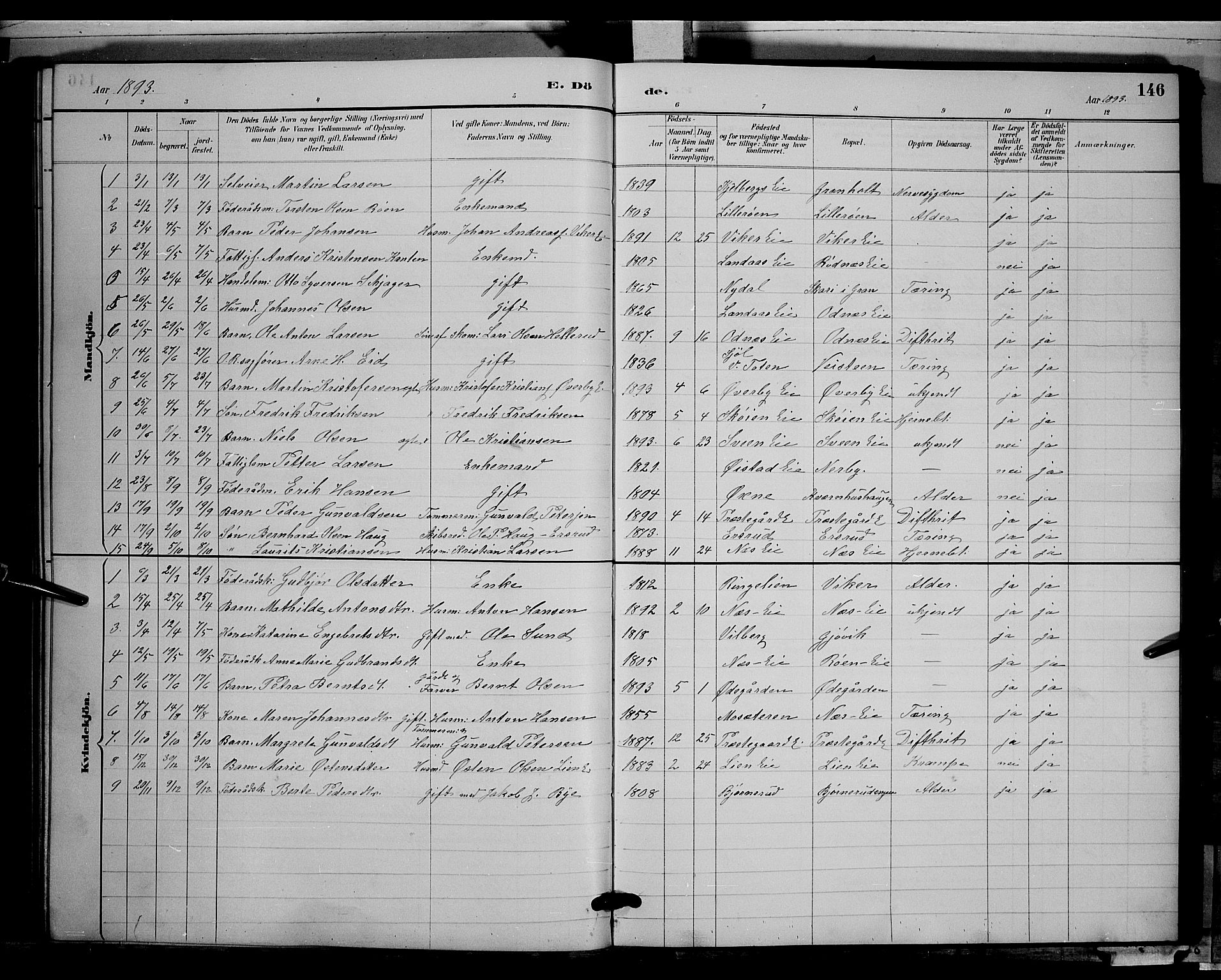 Søndre Land prestekontor, AV/SAH-PREST-122/L/L0003: Parish register (copy) no. 3, 1884-1902, p. 146