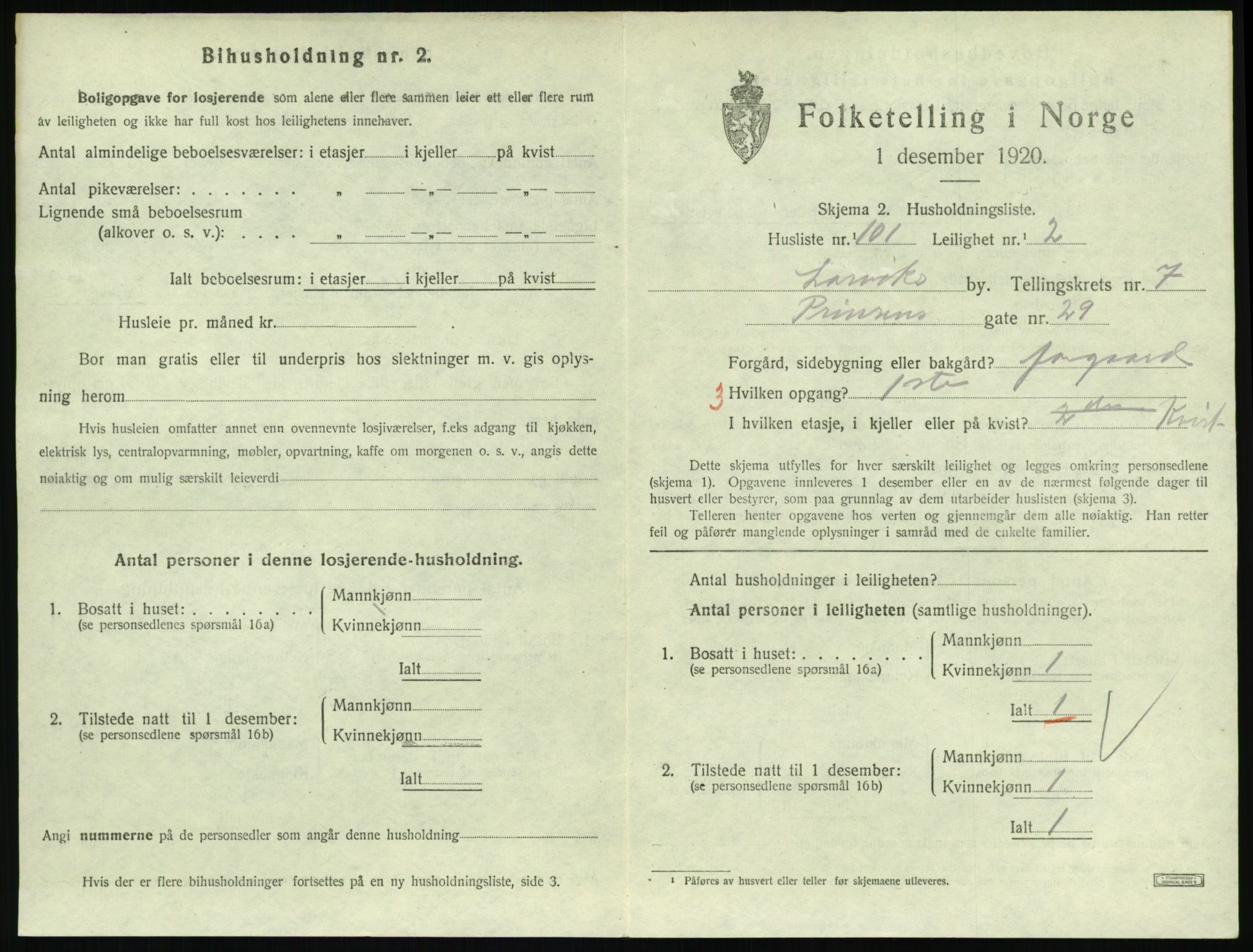 SAKO, 1920 census for Larvik, 1920, p. 6400