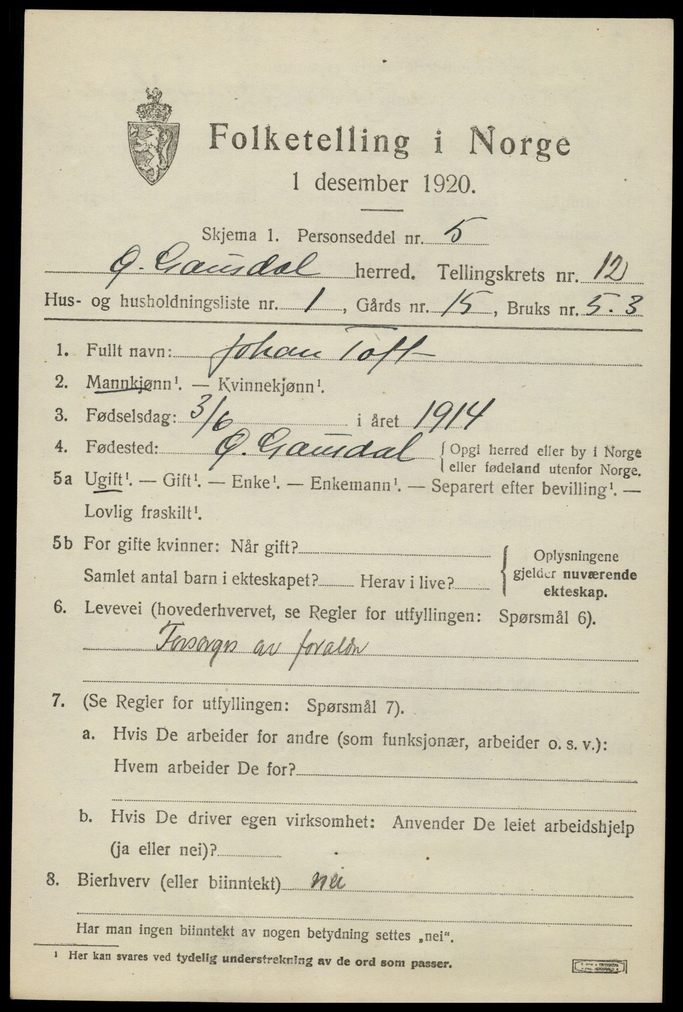 SAH, 1920 census for Østre Gausdal, 1920, p. 6172