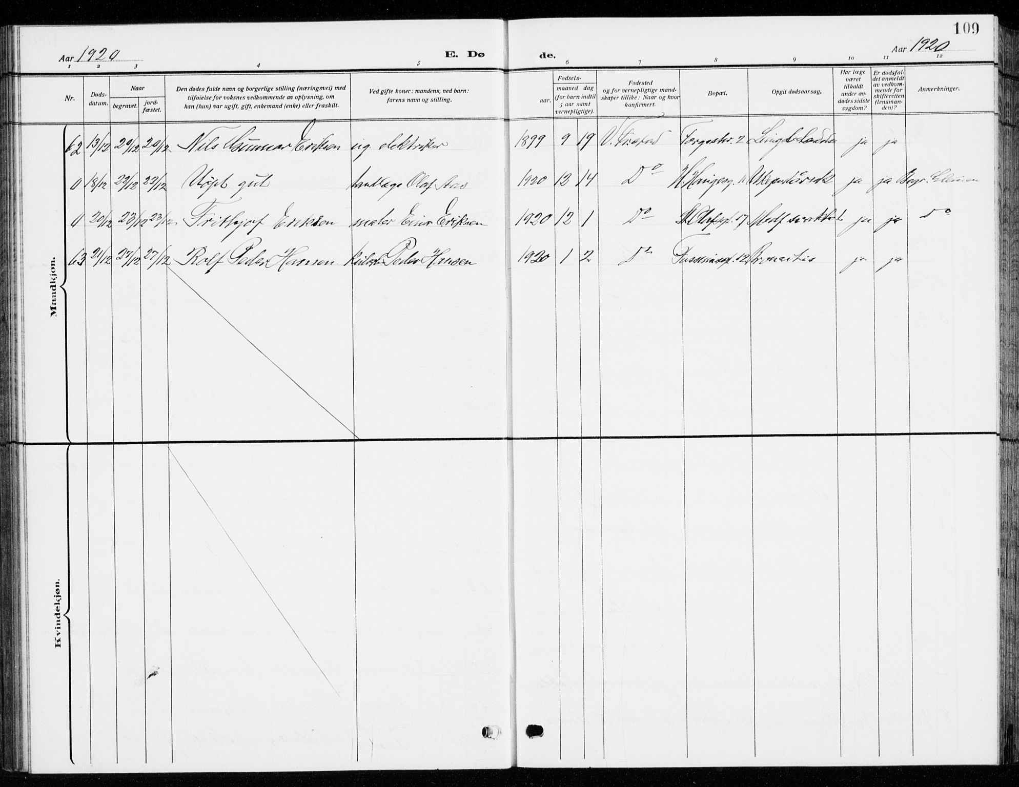 Fredrikstad domkirkes prestekontor Kirkebøker, SAO/A-10906/G/Ga/L0004: Parish register (copy) no. 4, 1910-1944, p. 109