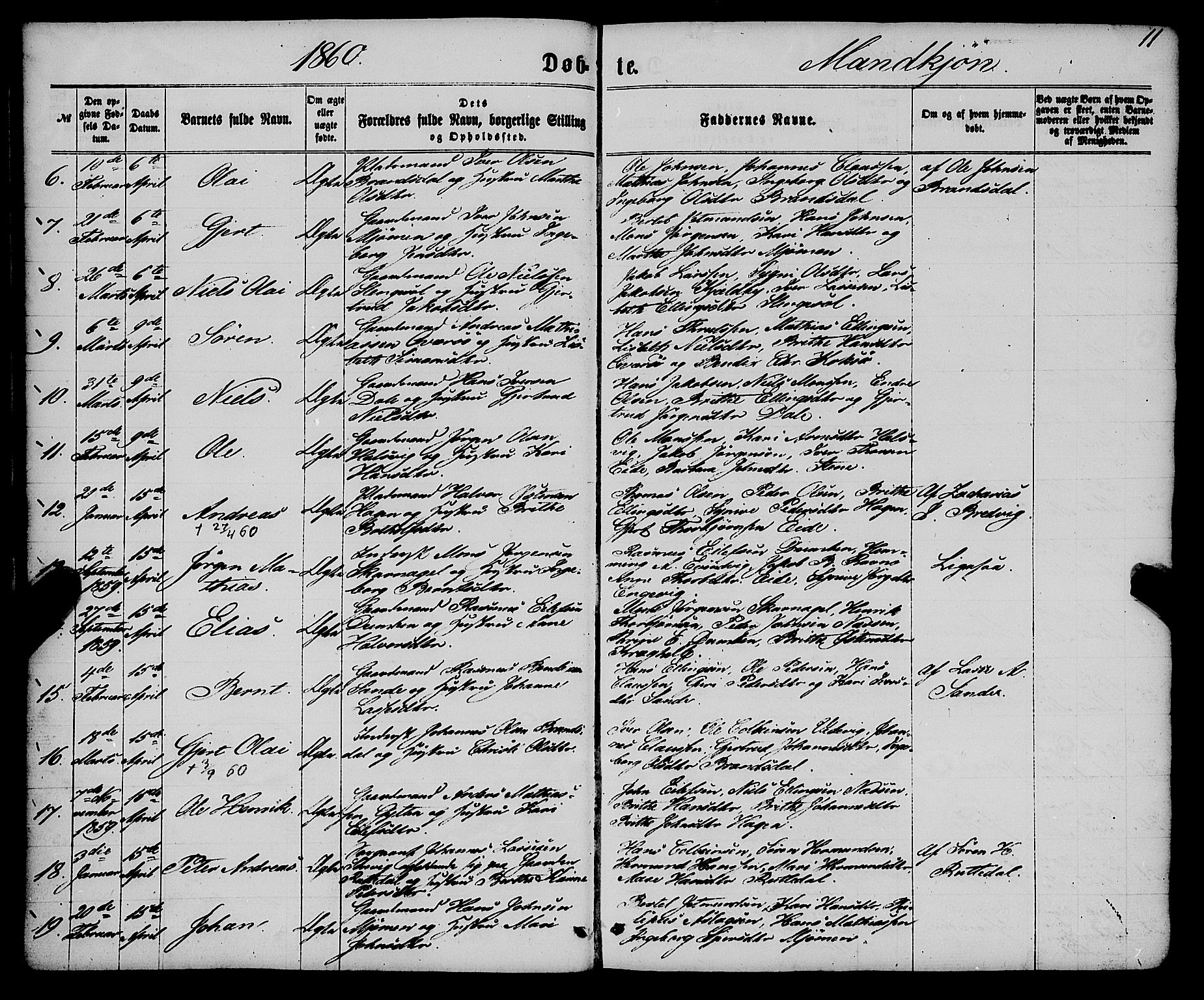 Gulen sokneprestembete, AV/SAB-A-80201/H/Haa/Haaa/L0022: Parish register (official) no. A 22, 1859-1869, p. 11