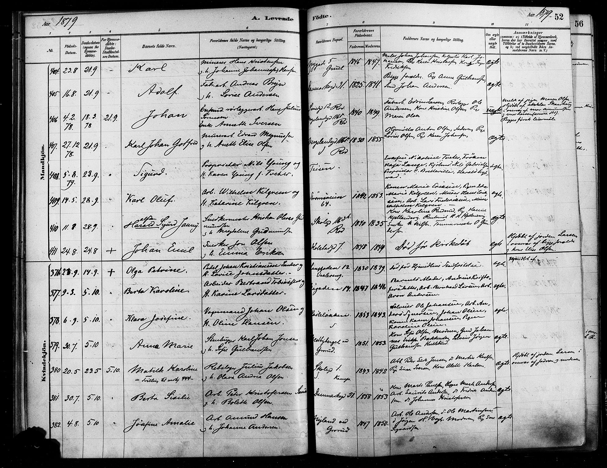 Østre Aker prestekontor Kirkebøker, SAO/A-10840/F/Fa/L0006: Parish register (official) no. I 5, 1879-1882, p. 52