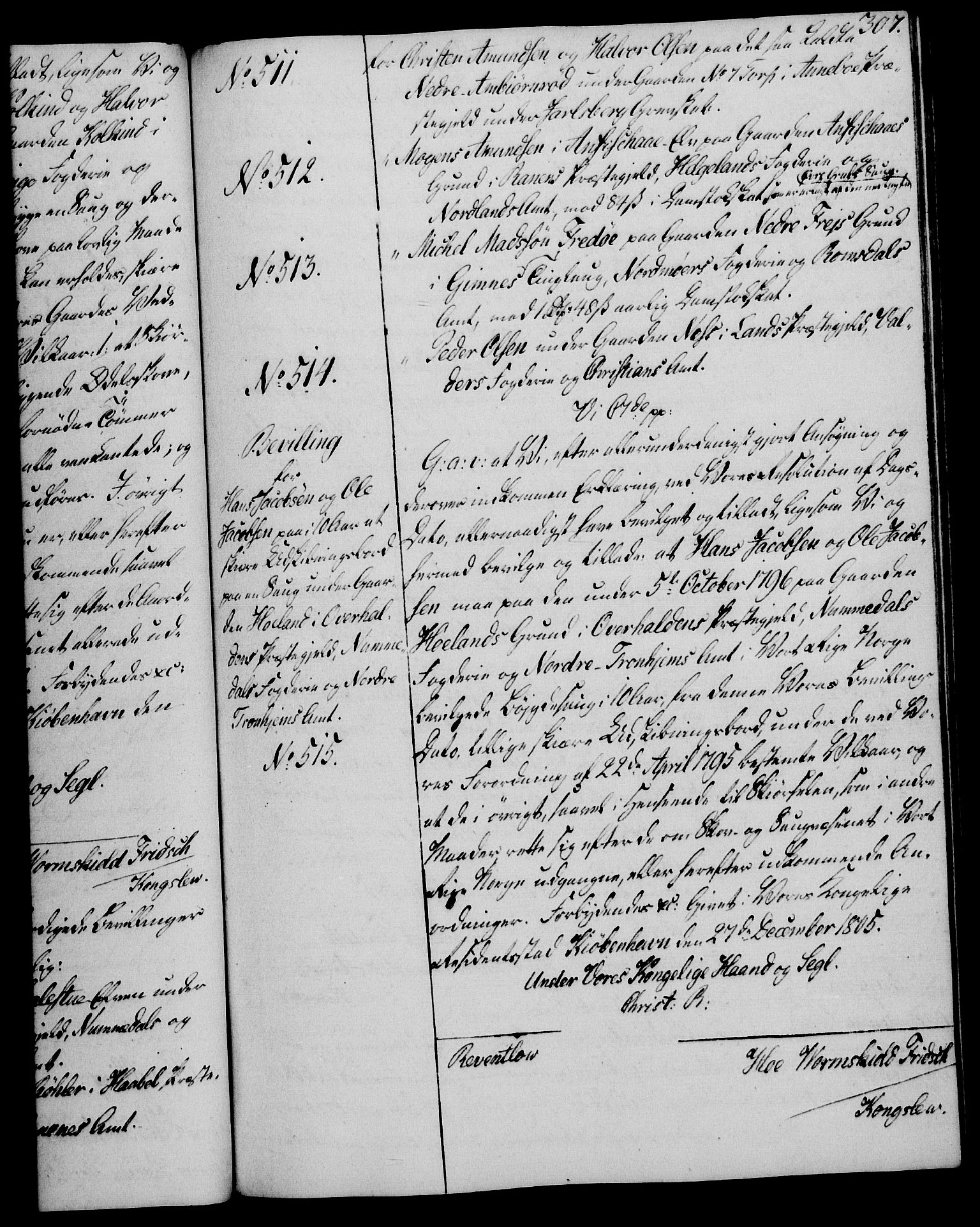 Rentekammeret, Kammerkanselliet, AV/RA-EA-3111/G/Gg/Gga/L0018: Norsk ekspedisjonsprotokoll med register (merket RK 53.18), 1804-1806, p. 307