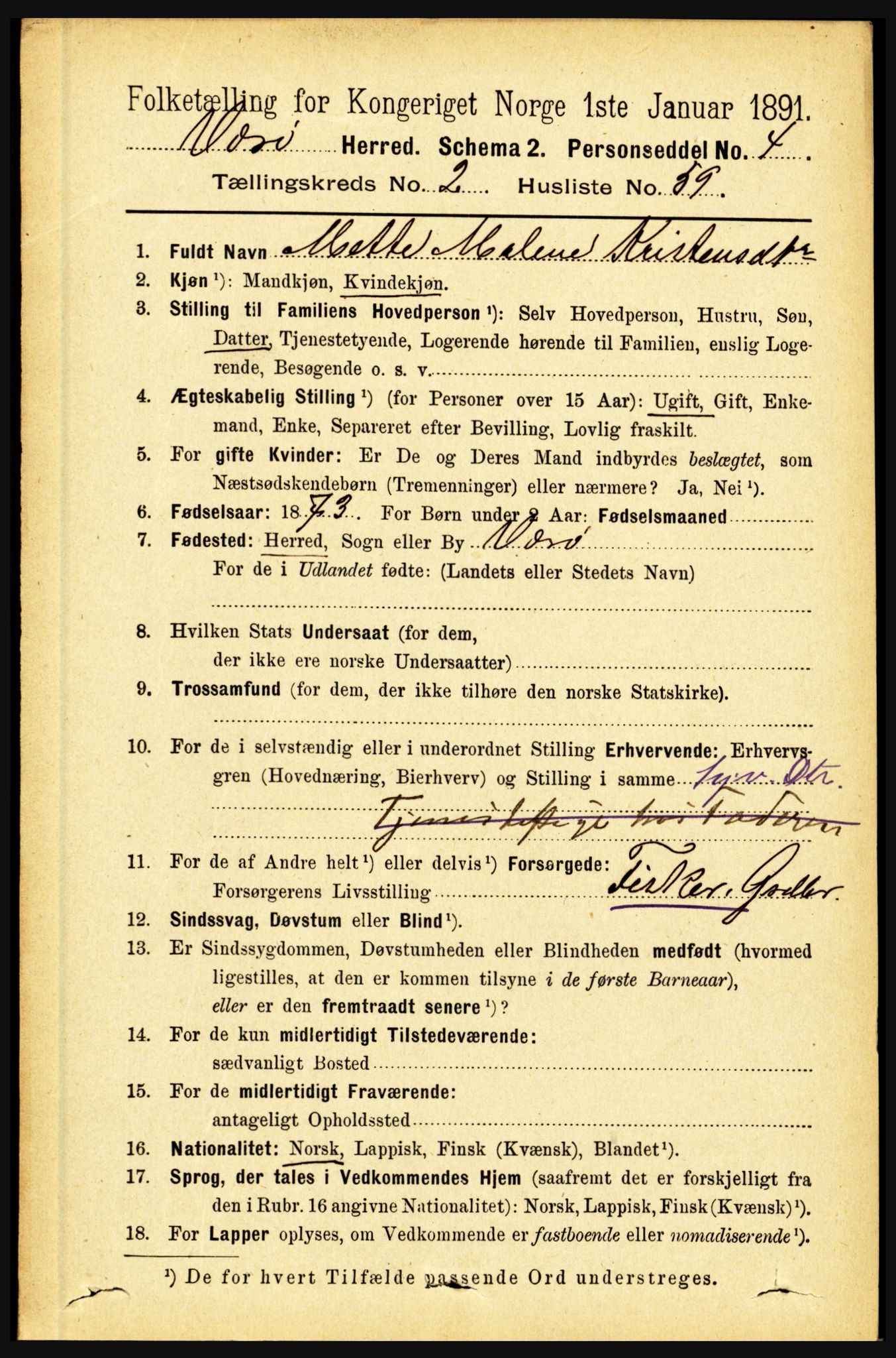 RA, 1891 census for 1857 Værøy, 1891, p. 688