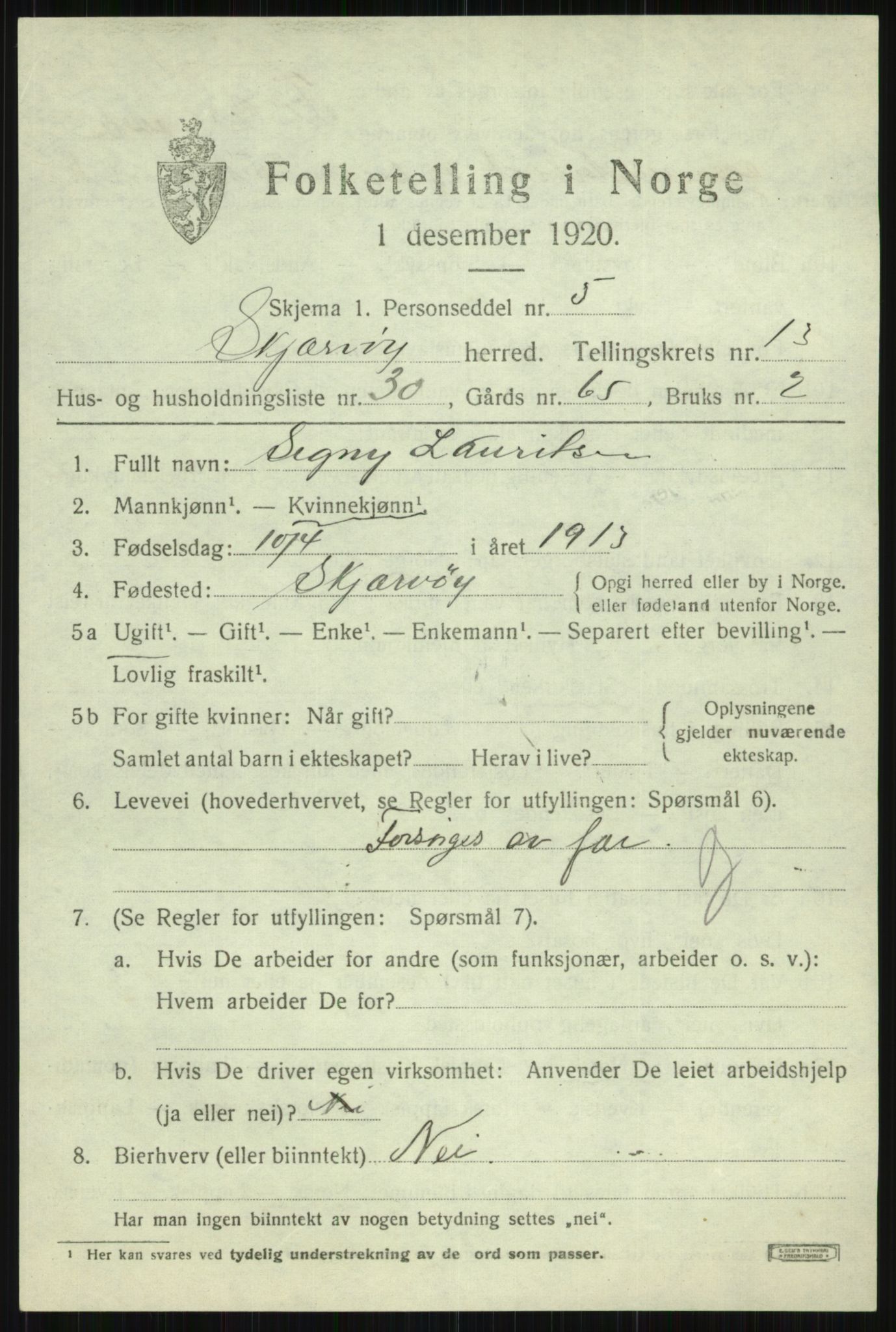 SATØ, 1920 census for Skjervøy, 1920, p. 6743
