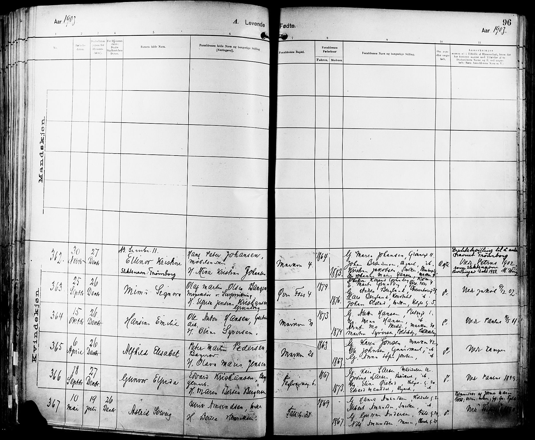 Paulus prestekontor Kirkebøker, AV/SAO-A-10871/F/Fa/L0016: Parish register (official) no. 16, 1902-1906, p. 96