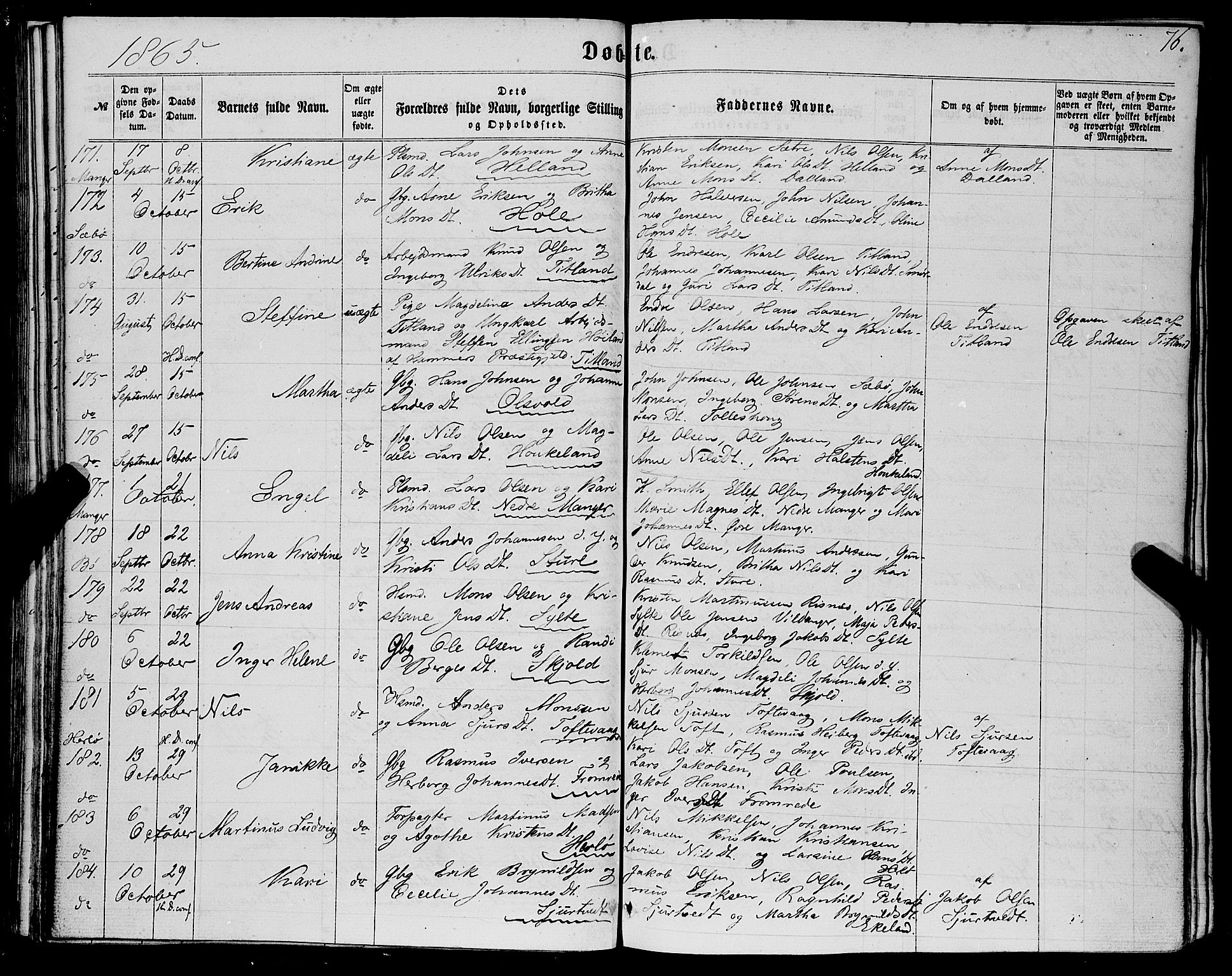 Manger sokneprestembete, SAB/A-76801/H/Haa: Parish register (official) no. A 7, 1860-1870, p. 76