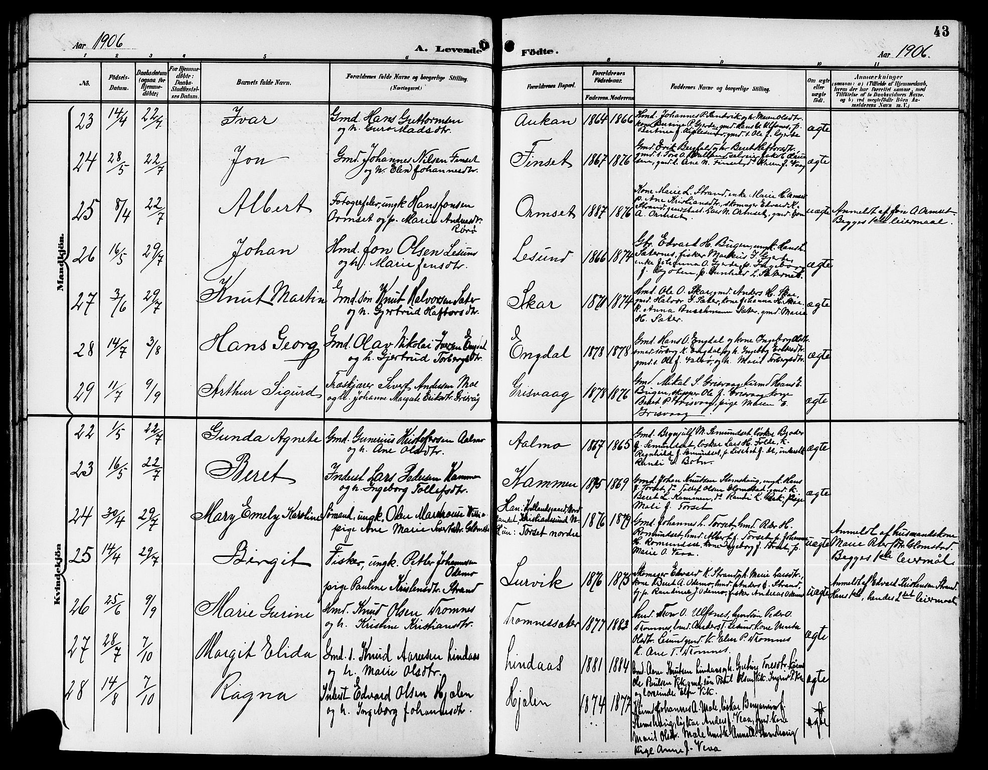 Ministerialprotokoller, klokkerbøker og fødselsregistre - Møre og Romsdal, AV/SAT-A-1454/578/L0910: Parish register (copy) no. 578C03, 1900-1921, p. 43