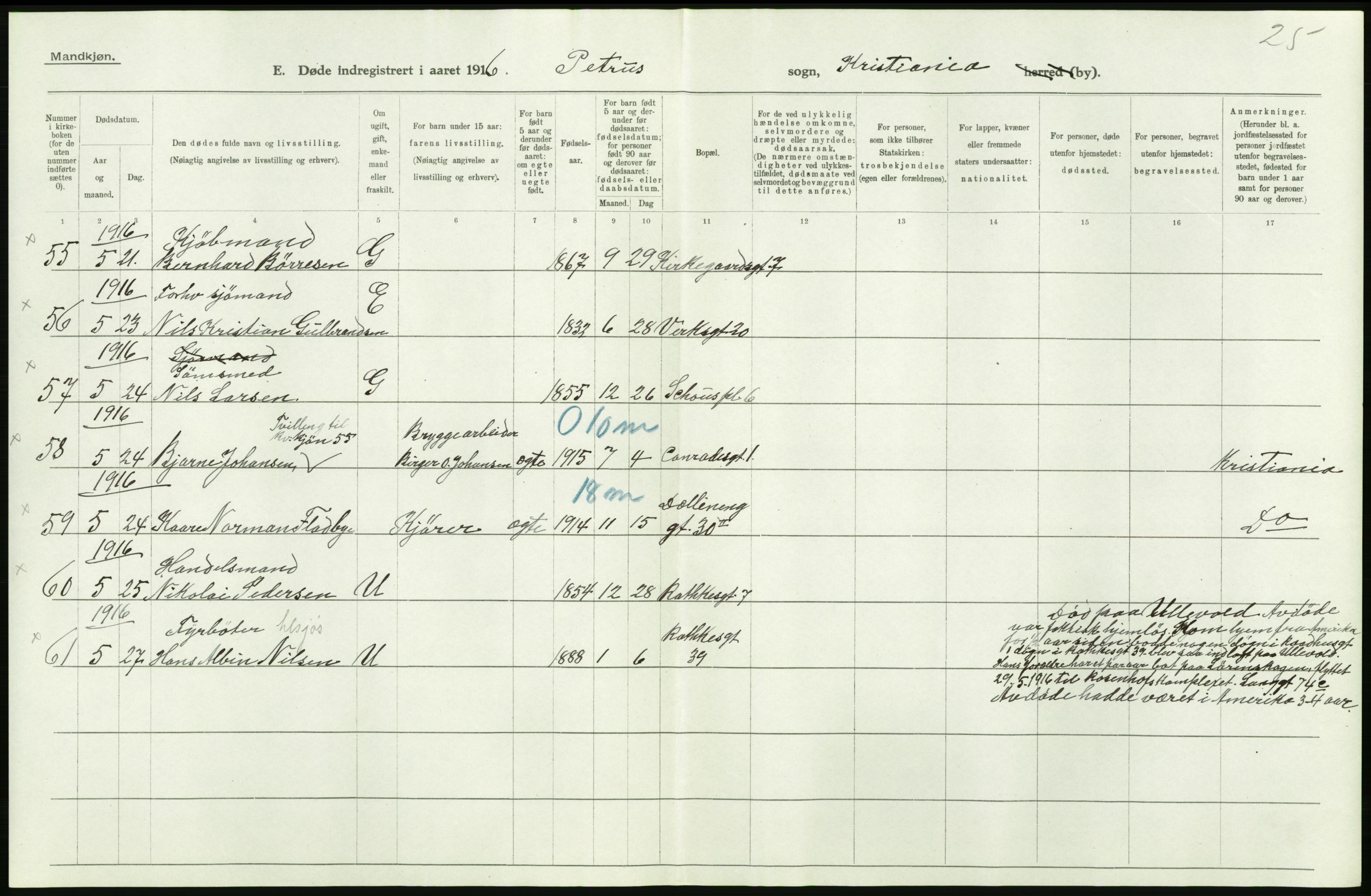 Statistisk sentralbyrå, Sosiodemografiske emner, Befolkning, AV/RA-S-2228/D/Df/Dfb/Dfbf/L0009: Kristiania: Døde., 1916, p. 90