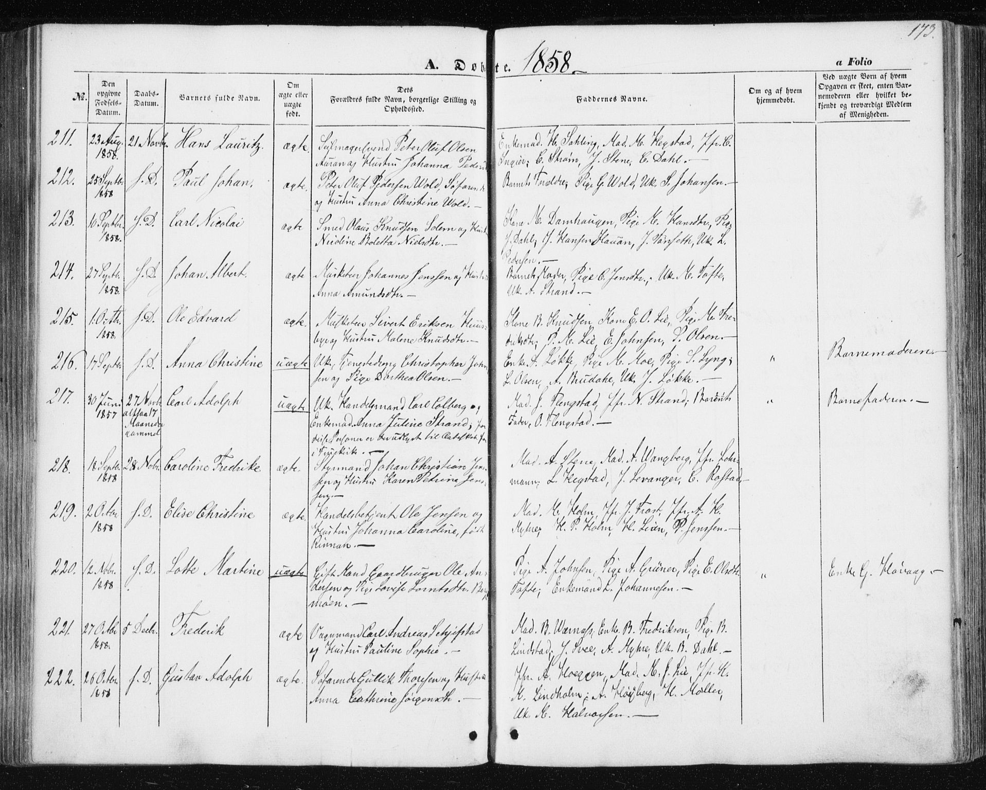 Ministerialprotokoller, klokkerbøker og fødselsregistre - Sør-Trøndelag, AV/SAT-A-1456/602/L0112: Parish register (official) no. 602A10, 1848-1859, p. 173