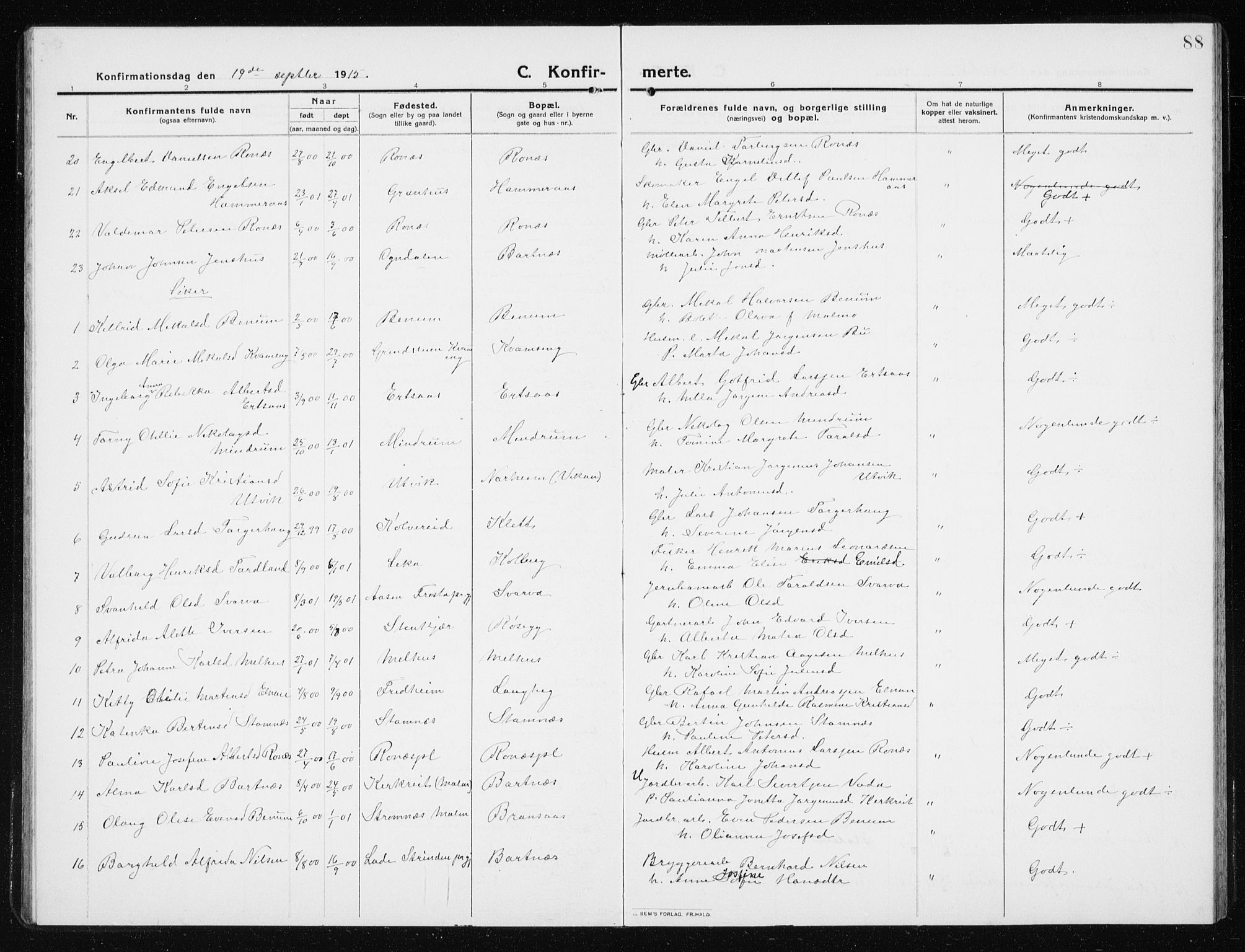 Ministerialprotokoller, klokkerbøker og fødselsregistre - Nord-Trøndelag, SAT/A-1458/741/L0402: Parish register (copy) no. 741C03, 1911-1926, p. 88