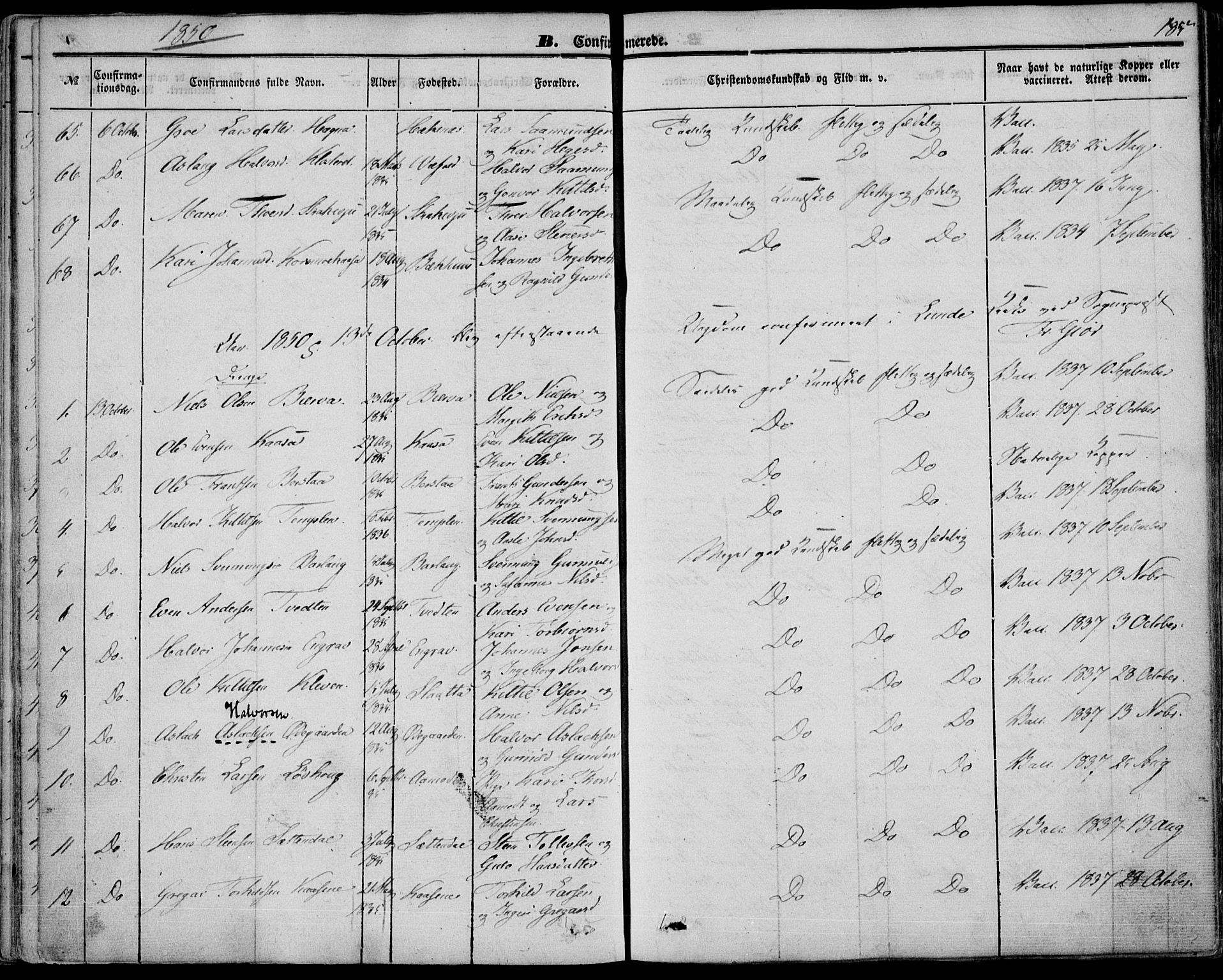 Bø kirkebøker, SAKO/A-257/F/Fa/L0008: Parish register (official) no. 8, 1849-1861, p. 185