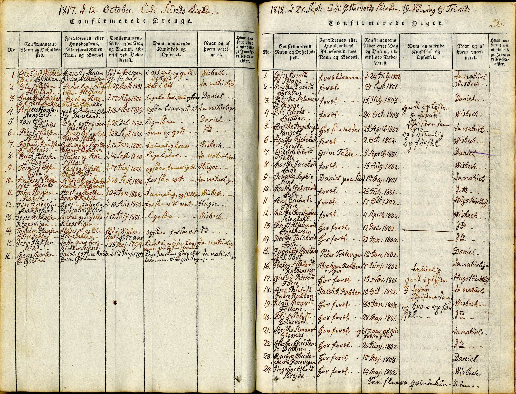 Sund sokneprestembete, SAB/A-99930: Parish register (official) no. A 11, 1814-1825, p. 236