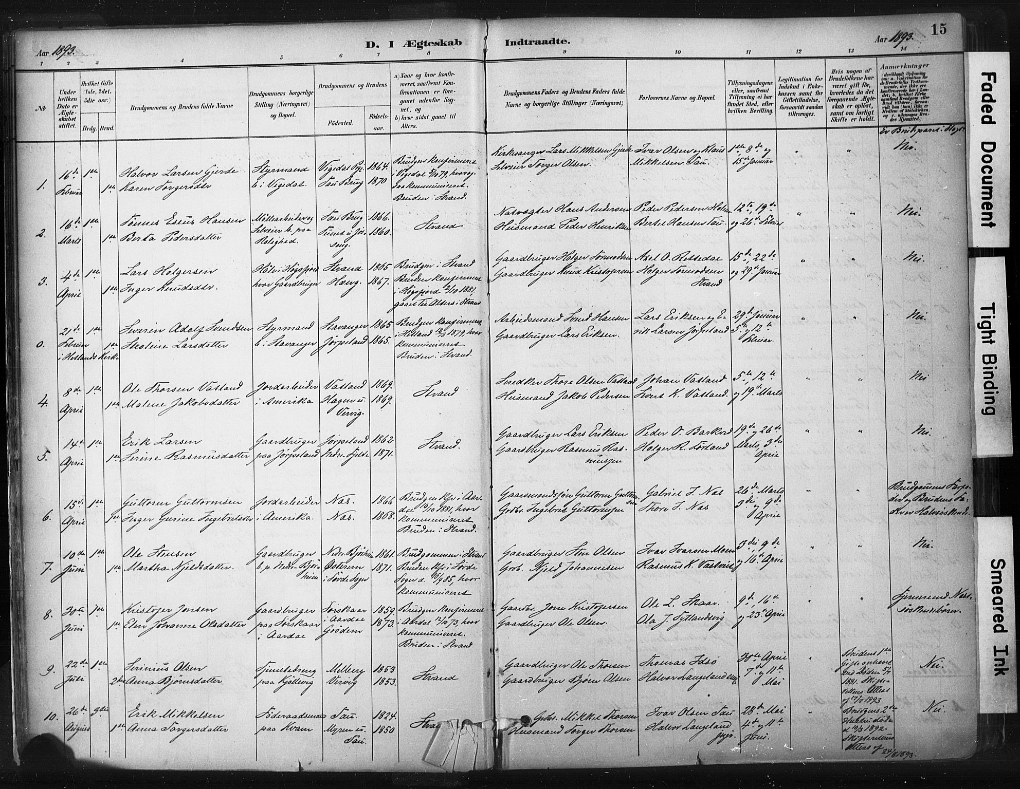 Strand sokneprestkontor, SAST/A-101828/H/Ha/Haa/L0010: Parish register (official) no. A 10, 1882-1929, p. 15