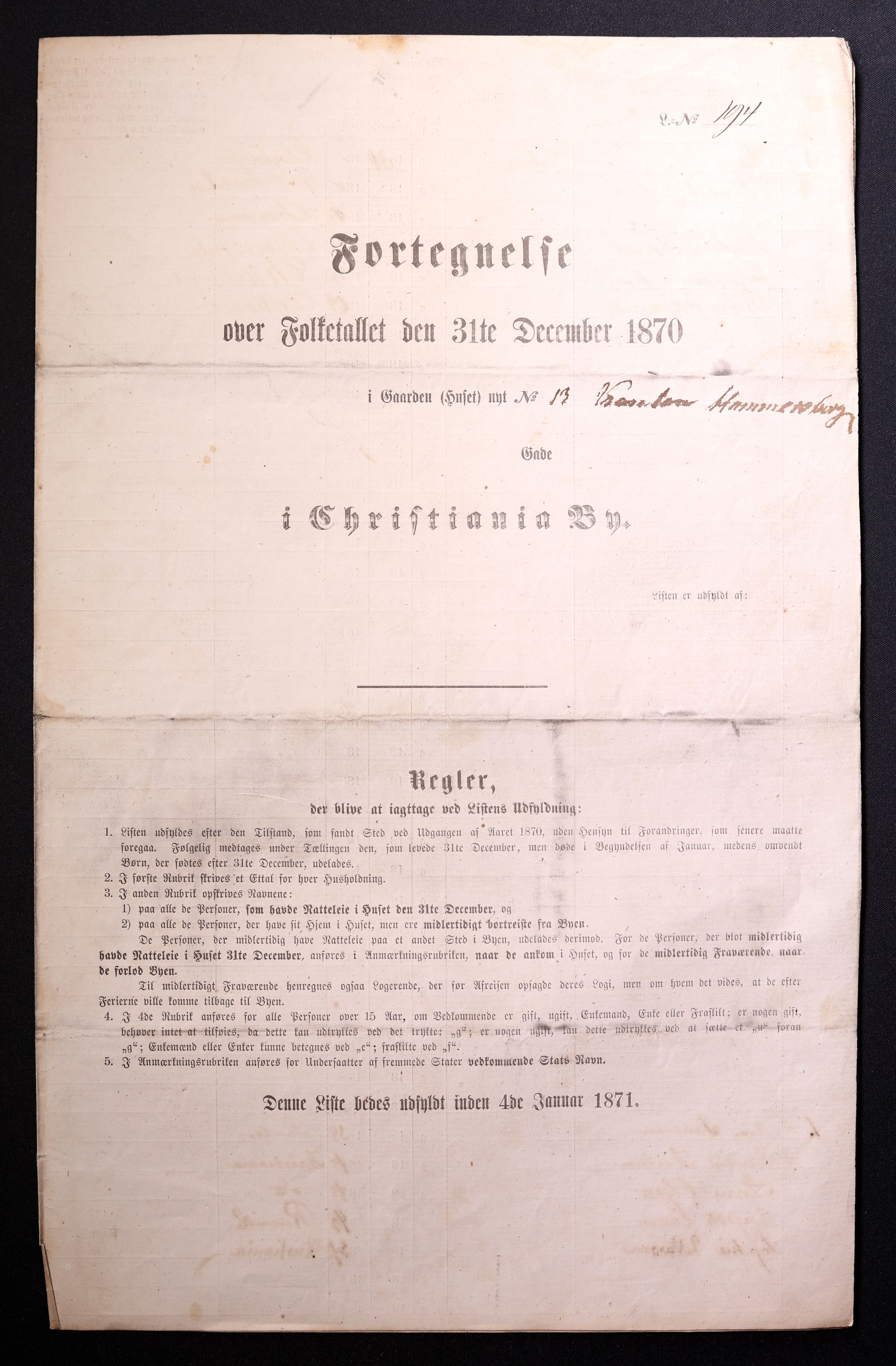 RA, 1870 census for 0301 Kristiania, 1870, p. 1433