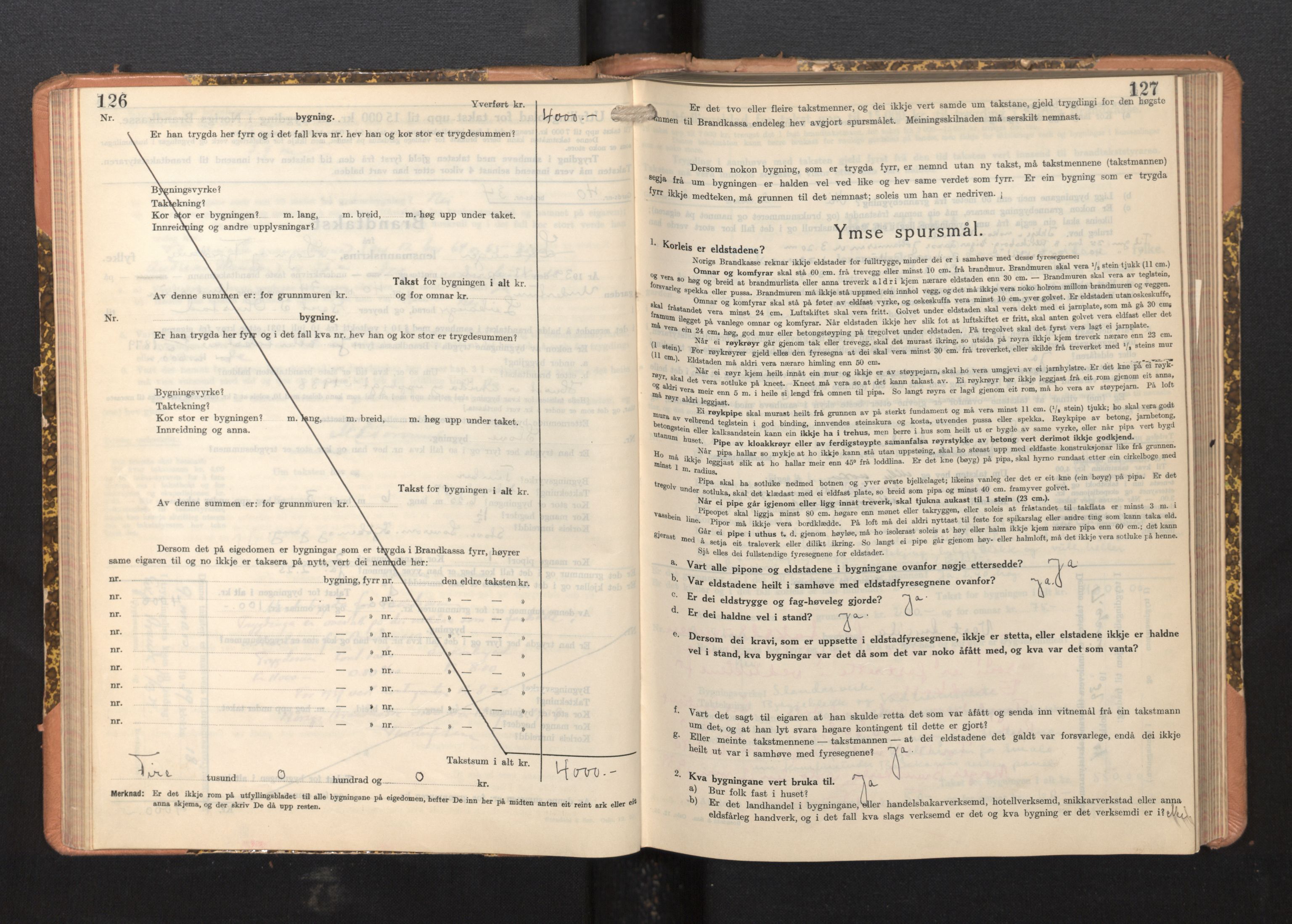 Lensmannen i Leikanger, AV/SAB-A-29201/0012/L0008: Branntakstprotokoll, skjematakst, 1937-1946, p. 126-127