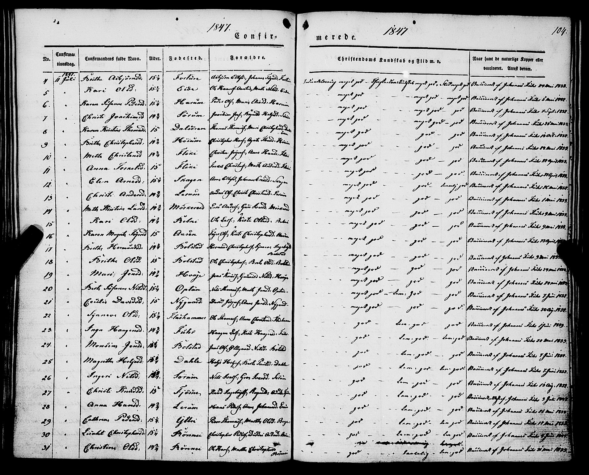 Luster sokneprestembete, AV/SAB-A-81101/H/Haa/Haaa/L0006: Parish register (official) no. A 6, 1840-1848, p. 104