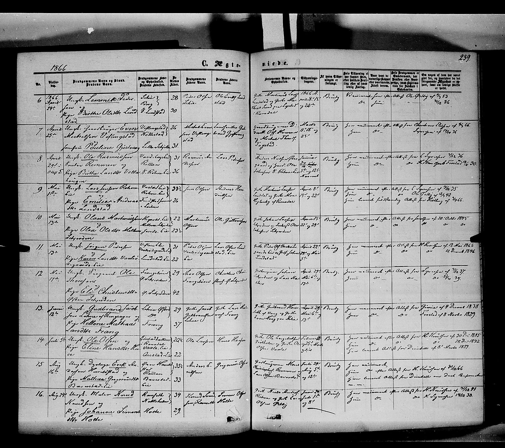 Stange prestekontor, SAH/PREST-002/K/L0013: Parish register (official) no. 13, 1862-1879, p. 239
