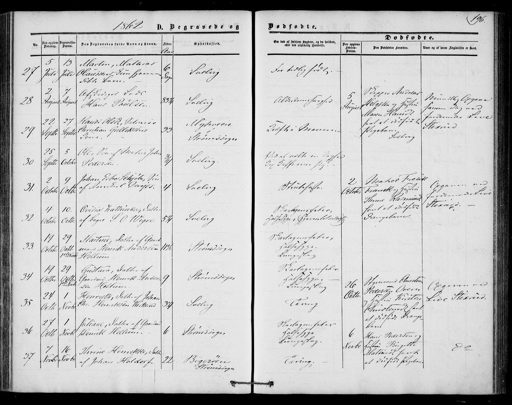 Strømm kirkebøker, AV/SAKO-A-322/F/Fa/L0001: Parish register (official) no. I 1, 1861-1869, p. 196