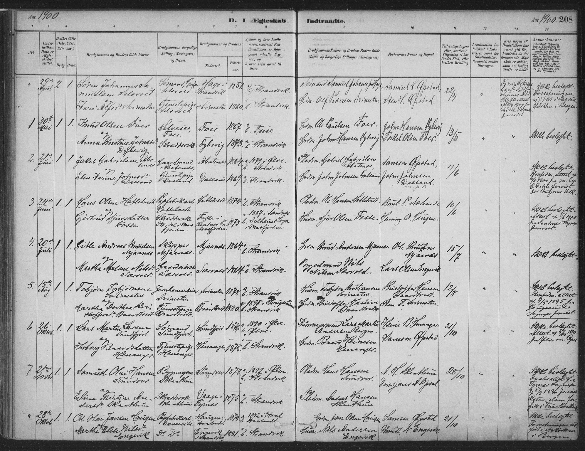 Fusa sokneprestembete, SAB/A-75401/H/Haa: Parish register (official) no. D 1, 1880-1938, p. 208