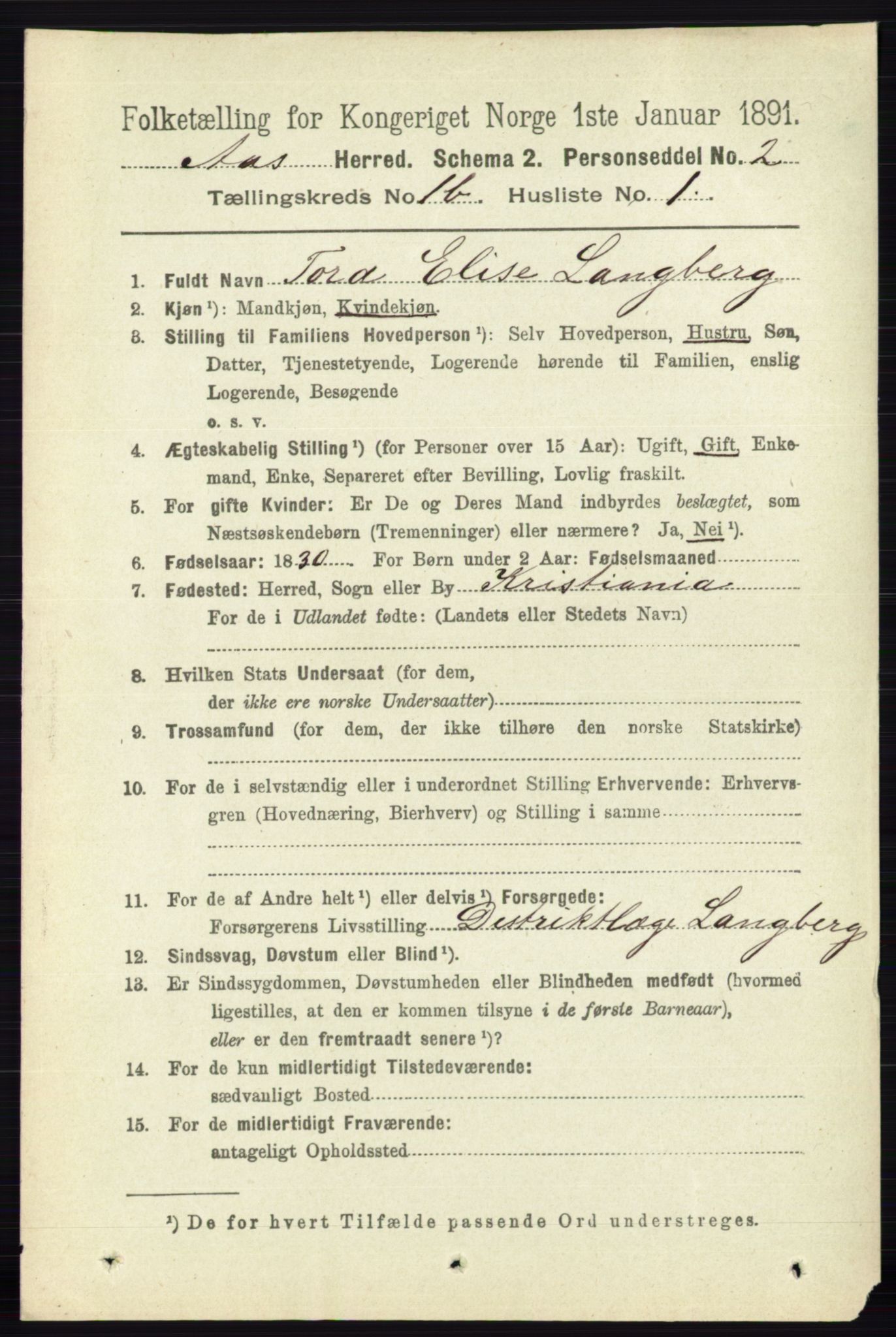 RA, 1891 census for 0214 Ås, 1891, p. 743