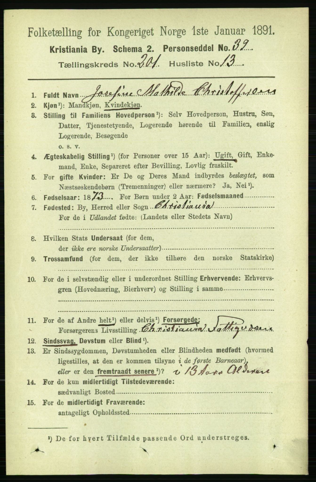 RA, 1891 census for 0301 Kristiania, 1891, p. 121138