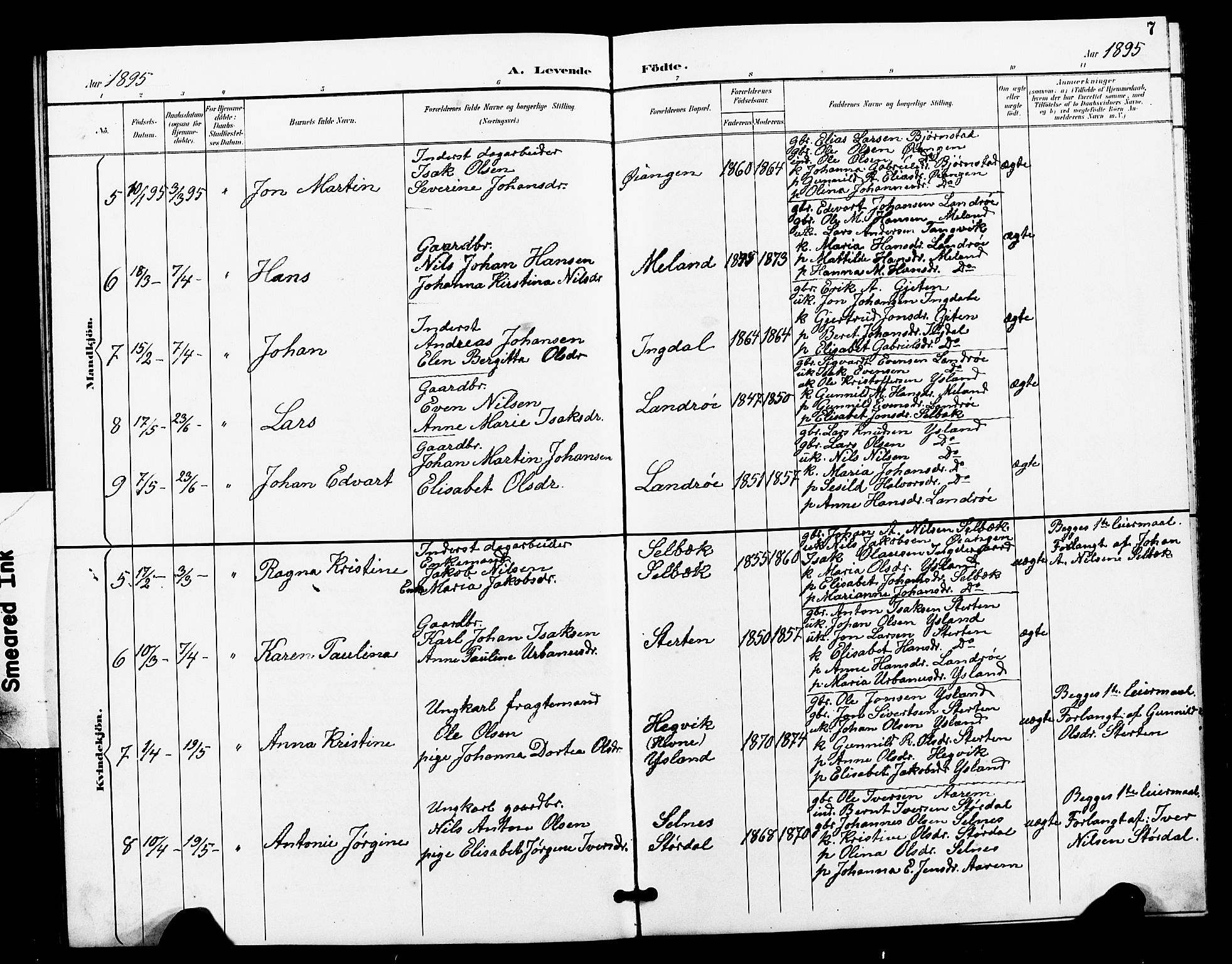 Ministerialprotokoller, klokkerbøker og fødselsregistre - Sør-Trøndelag, SAT/A-1456/663/L0762: Parish register (copy) no. 663C02, 1894-1899, p. 7