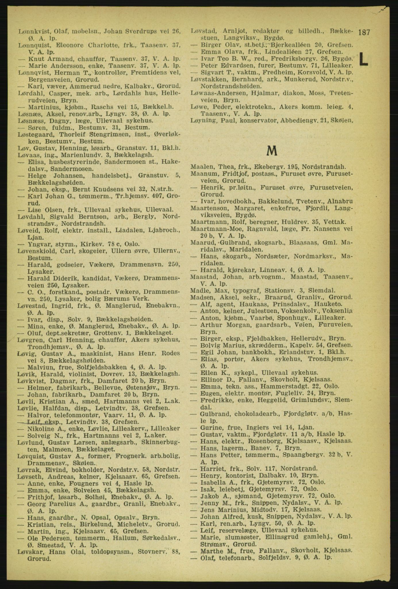 Aker adressebok/adressekalender, PUBL/001/A/004: Aker adressebok, 1929, p. 187