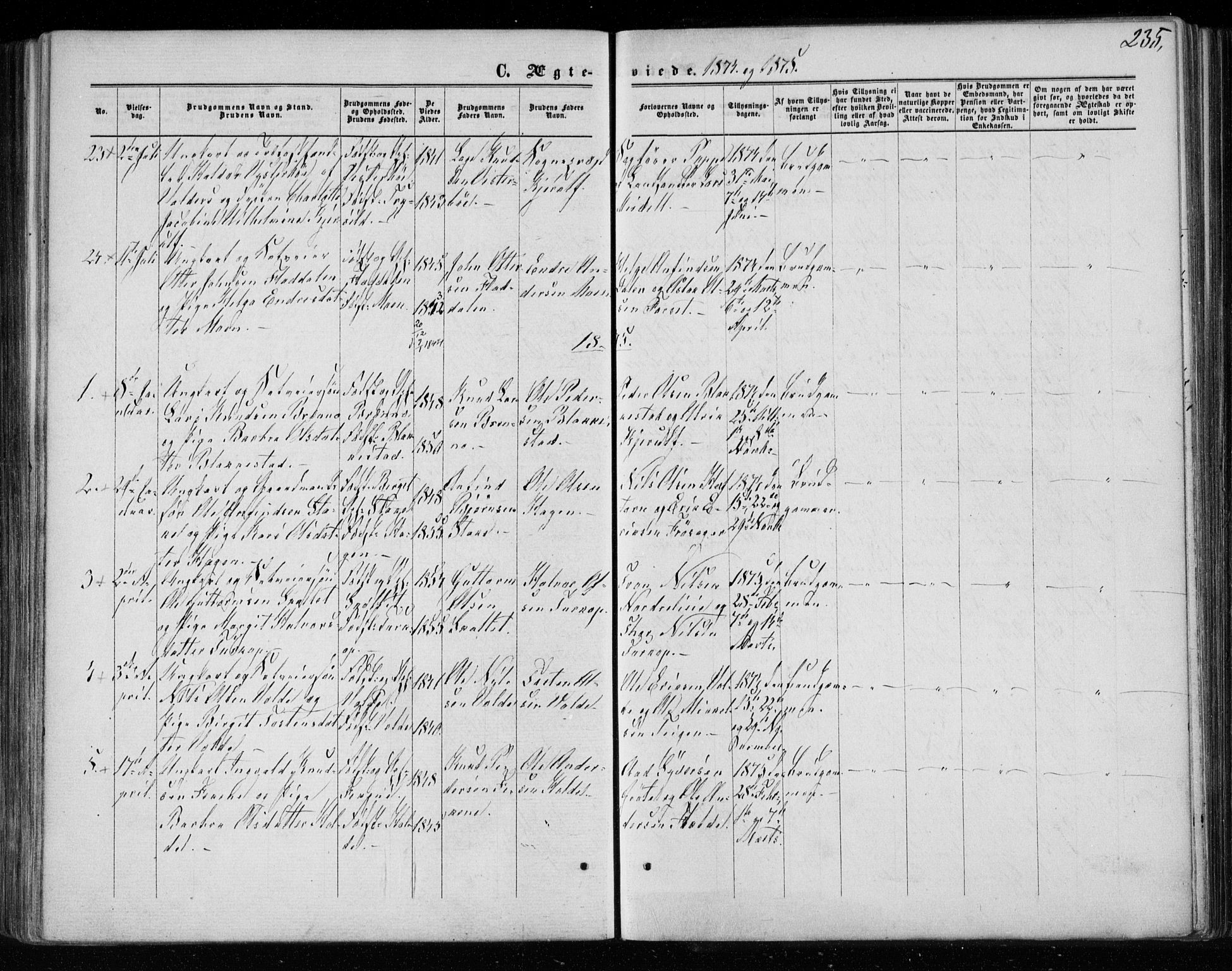 Gol kirkebøker, AV/SAKO-A-226/F/Fa/L0003: Parish register (official) no. I 3, 1863-1875, p. 235