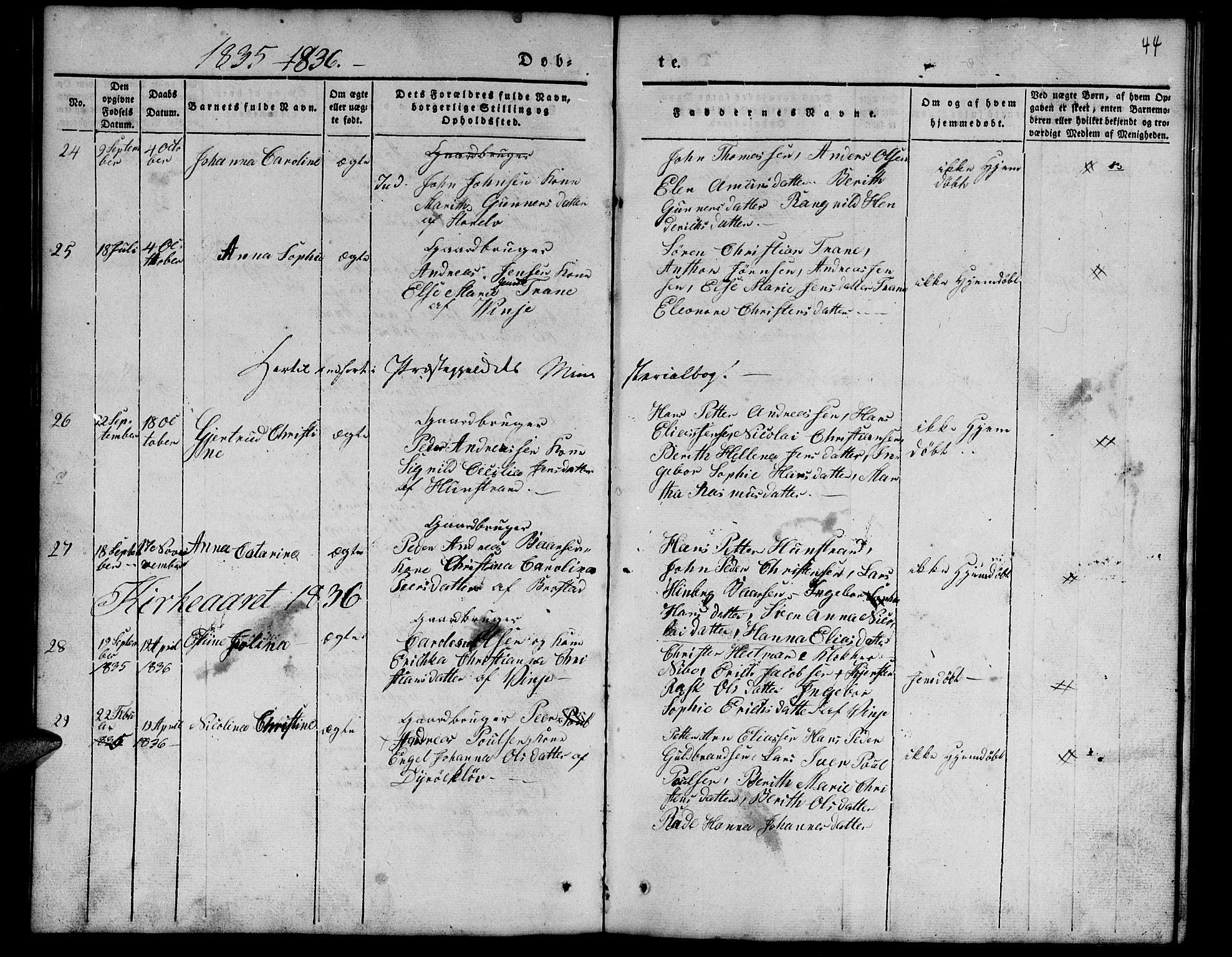 Tranøy sokneprestkontor, AV/SATØ-S-1313/I/Ia/Iab/L0010klokker: Parish register (copy) no. 10, 1835-1844, p. 44