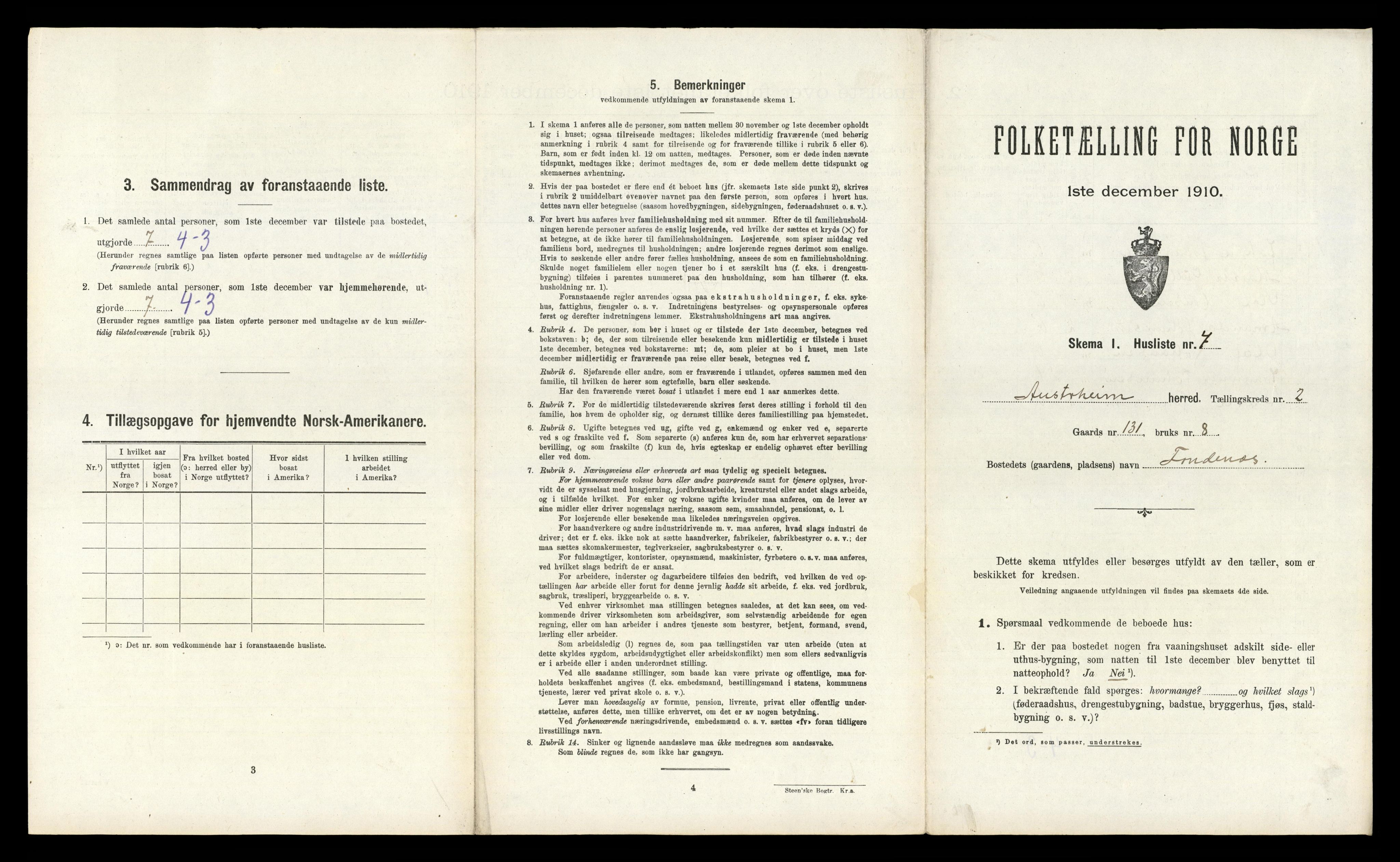 RA, 1910 census for Austrheim, 1910, p. 106