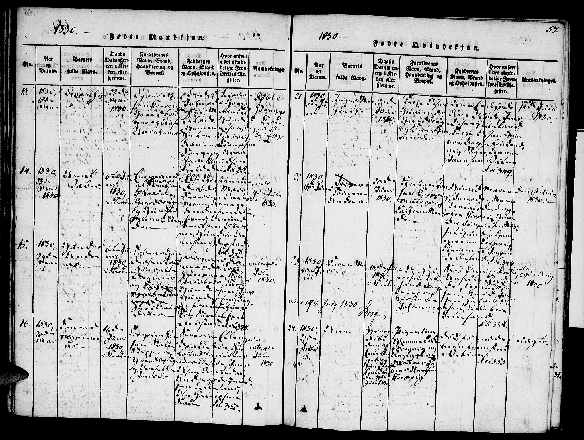 Vestre Moland sokneprestkontor, AV/SAK-1111-0046/F/Fa/Fab/L0003: Parish register (official) no. A 3, 1816-1843, p. 57