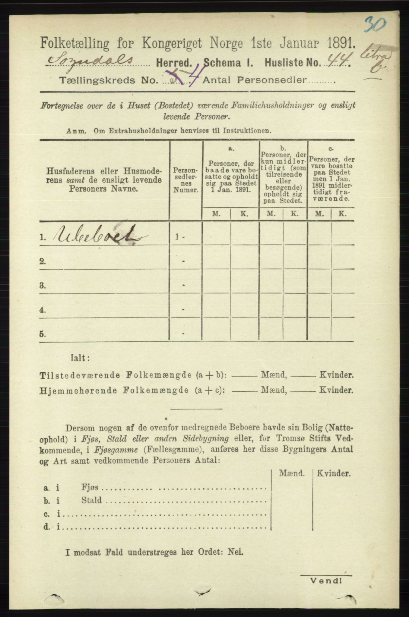RA, 1891 census for 1111 Sokndal, 1891, p. 996