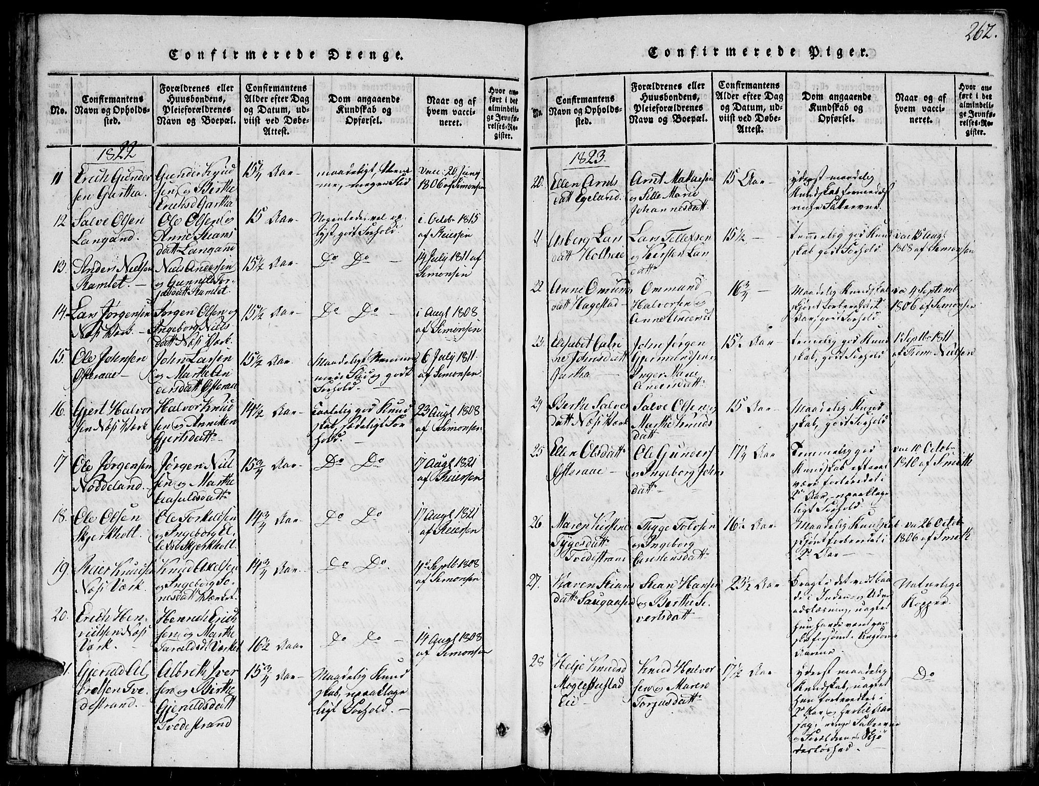 Holt sokneprestkontor, AV/SAK-1111-0021/F/Fb/L0006: Parish register (copy) no. B 6, 1813-1823, p. 262